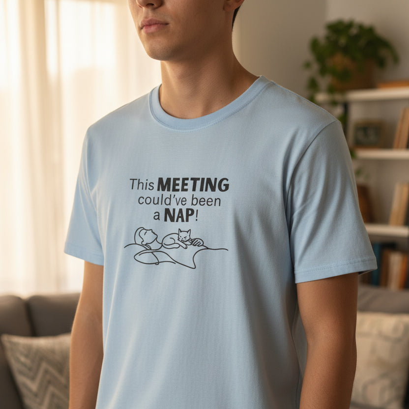 This Meeting Could’ve Been a Nap Cat T-Shirt – Minimalist Line Art Graphic Tee (Unisex)