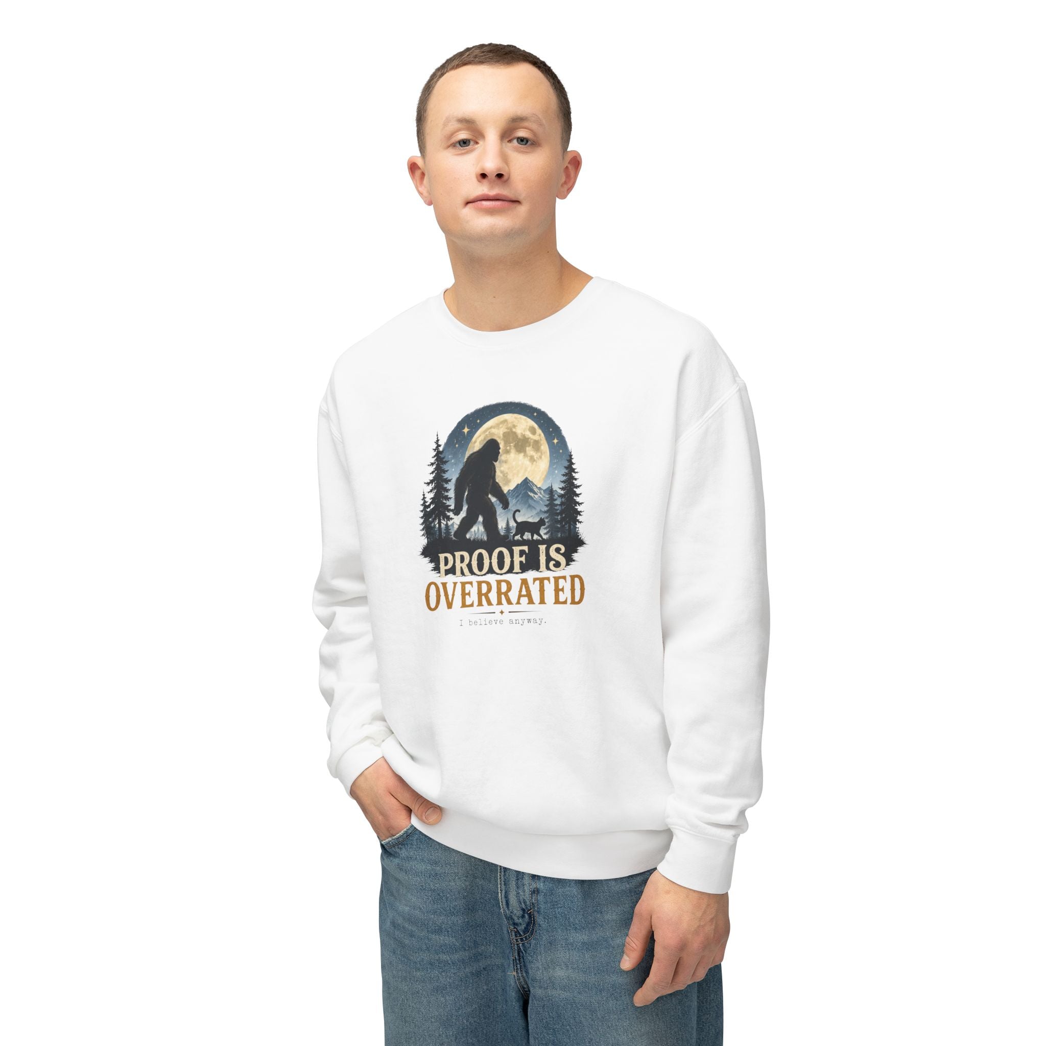 Proof Is Overrated Sasquatch & Cat Crewneck Sweatshirt