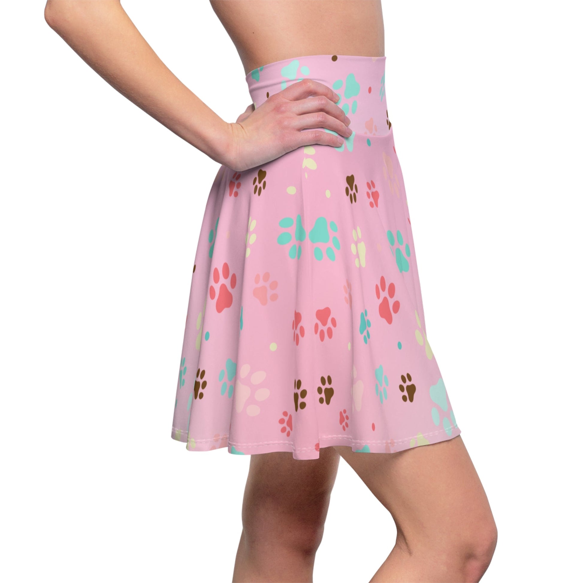 Pink Pet Paw Print Skater Skirt - Cute & Fun for Animal Lovers Printify