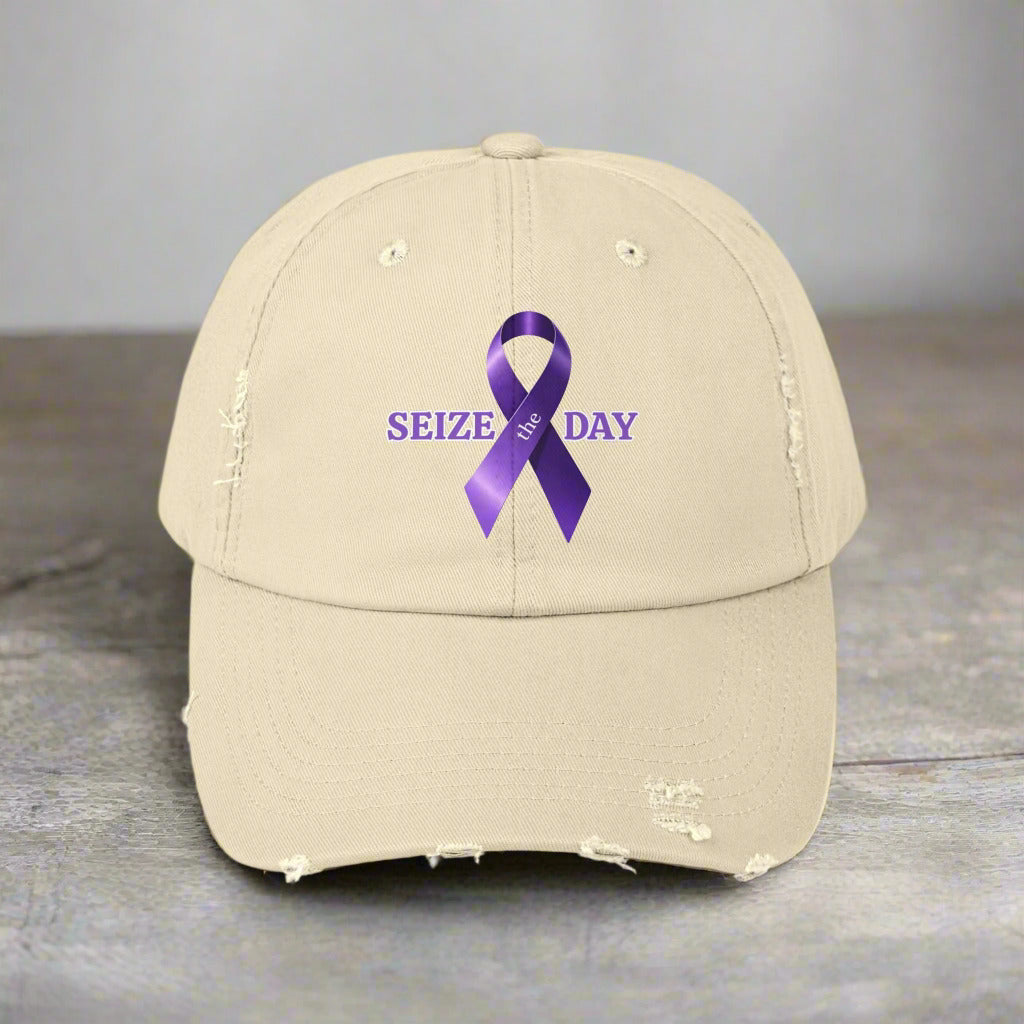 Purple Ribbon Distressed Cap