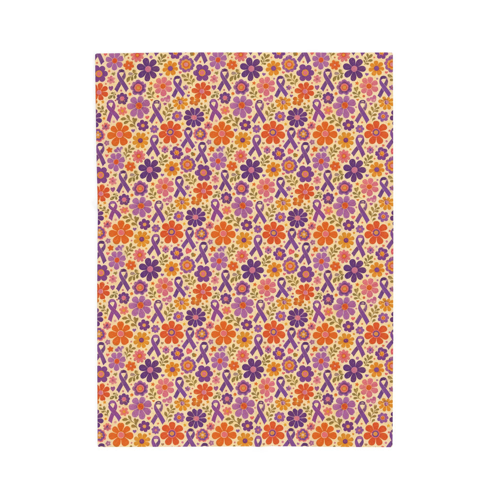 Retro Floral Epilepsy Awareness Plush Blanket | Purple Ribbon Throw