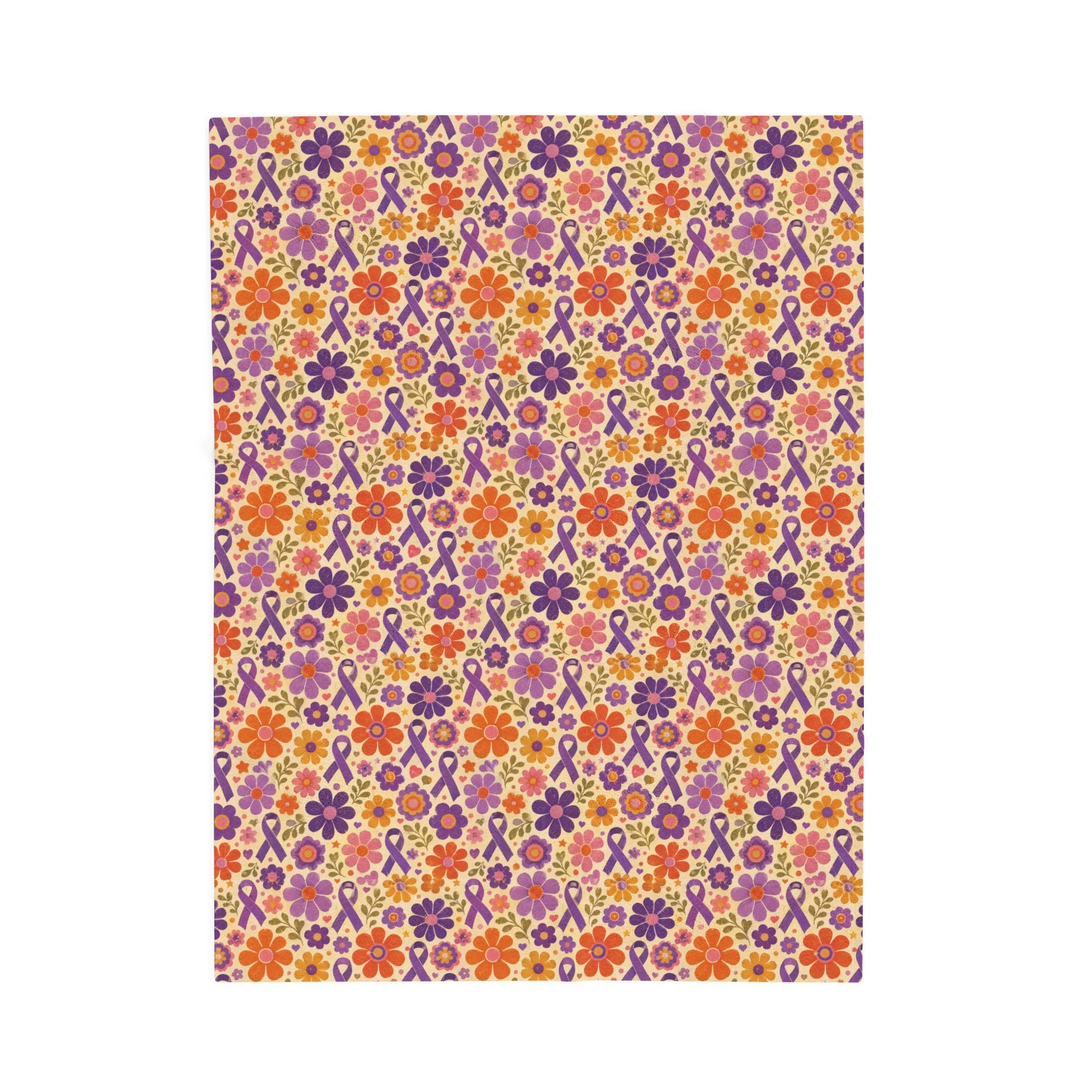 Retro Floral Epilepsy Awareness Plush Blanket | Purple Ribbon Throw