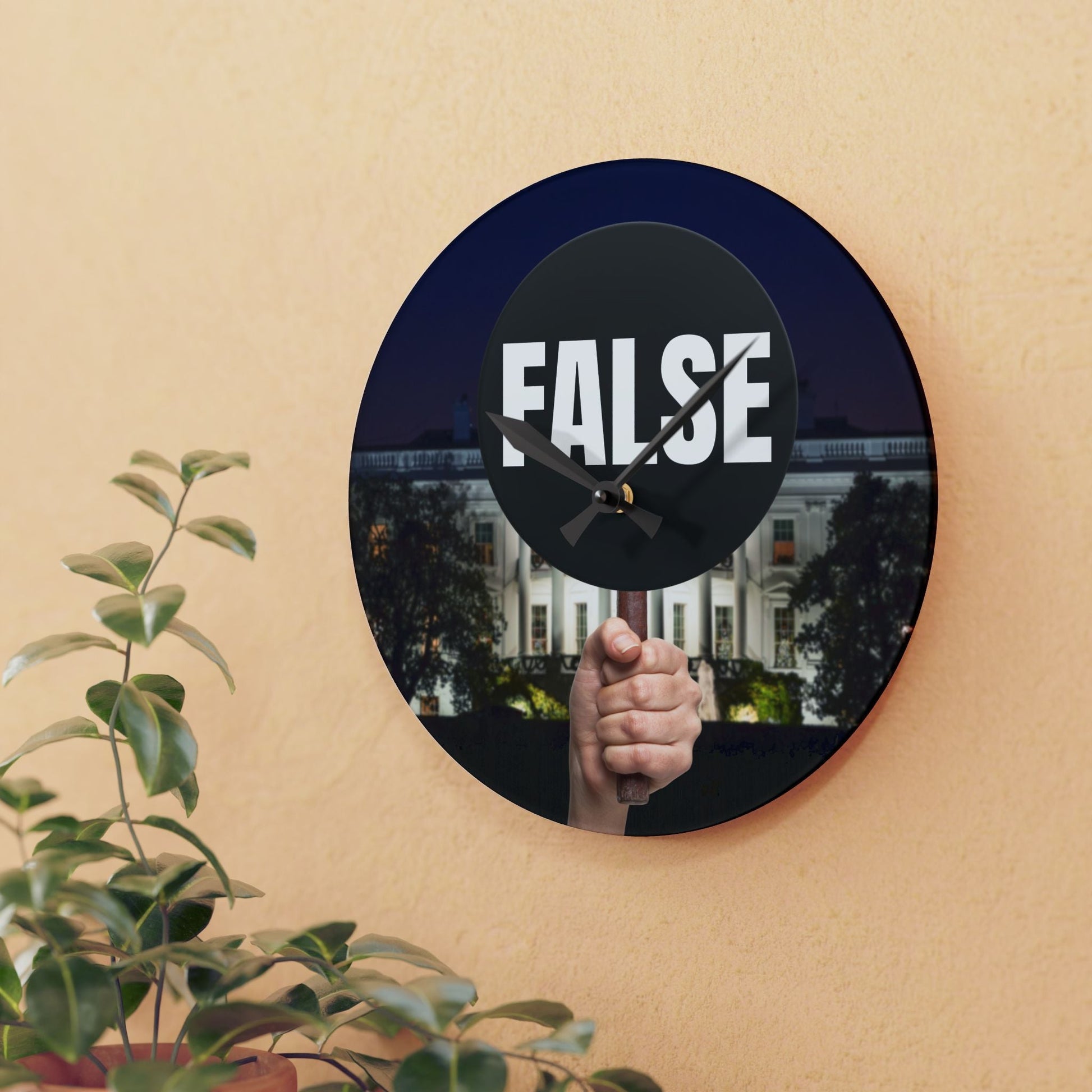 False Sign Bold Statement Acrylic Wall Clock Printify