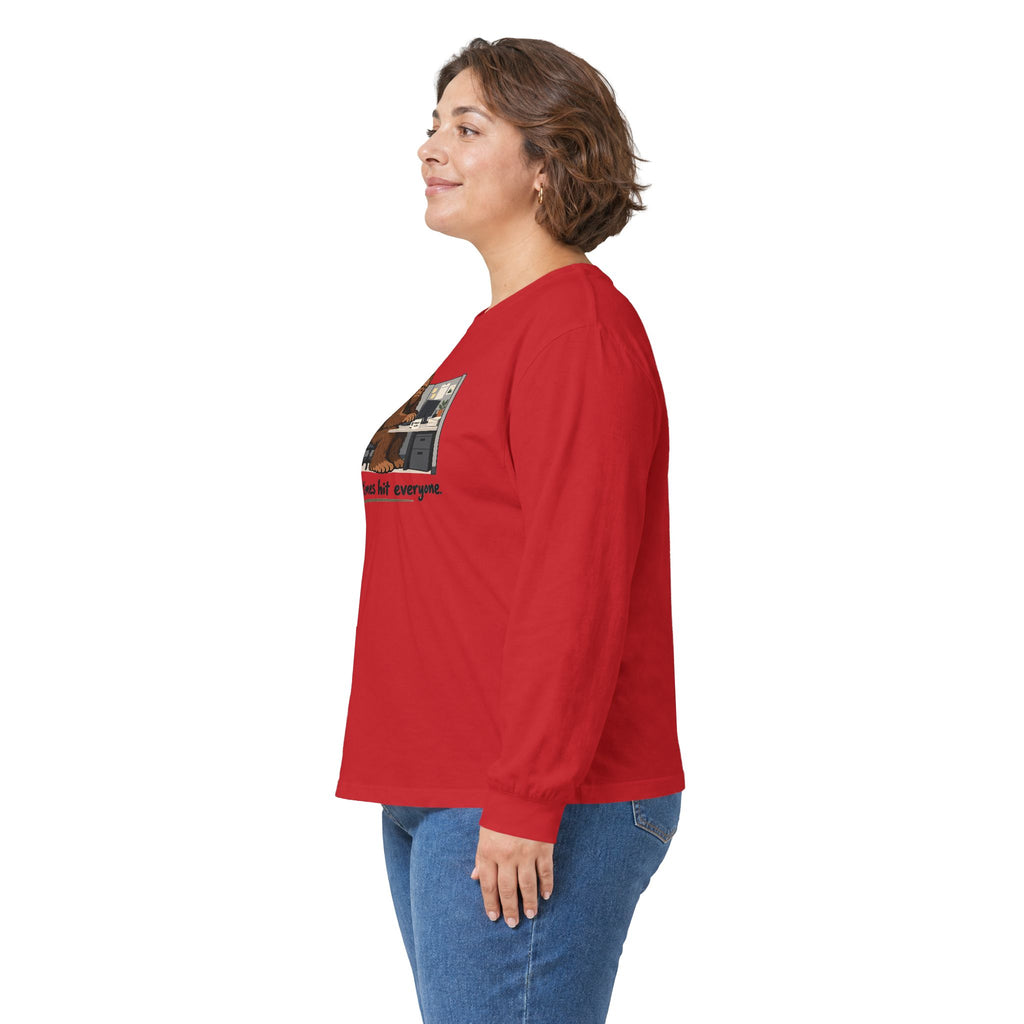 Tough Times Hit Everyone Bigfoot Long Sleeve Shirt | Funny Sasquatch Office Tee