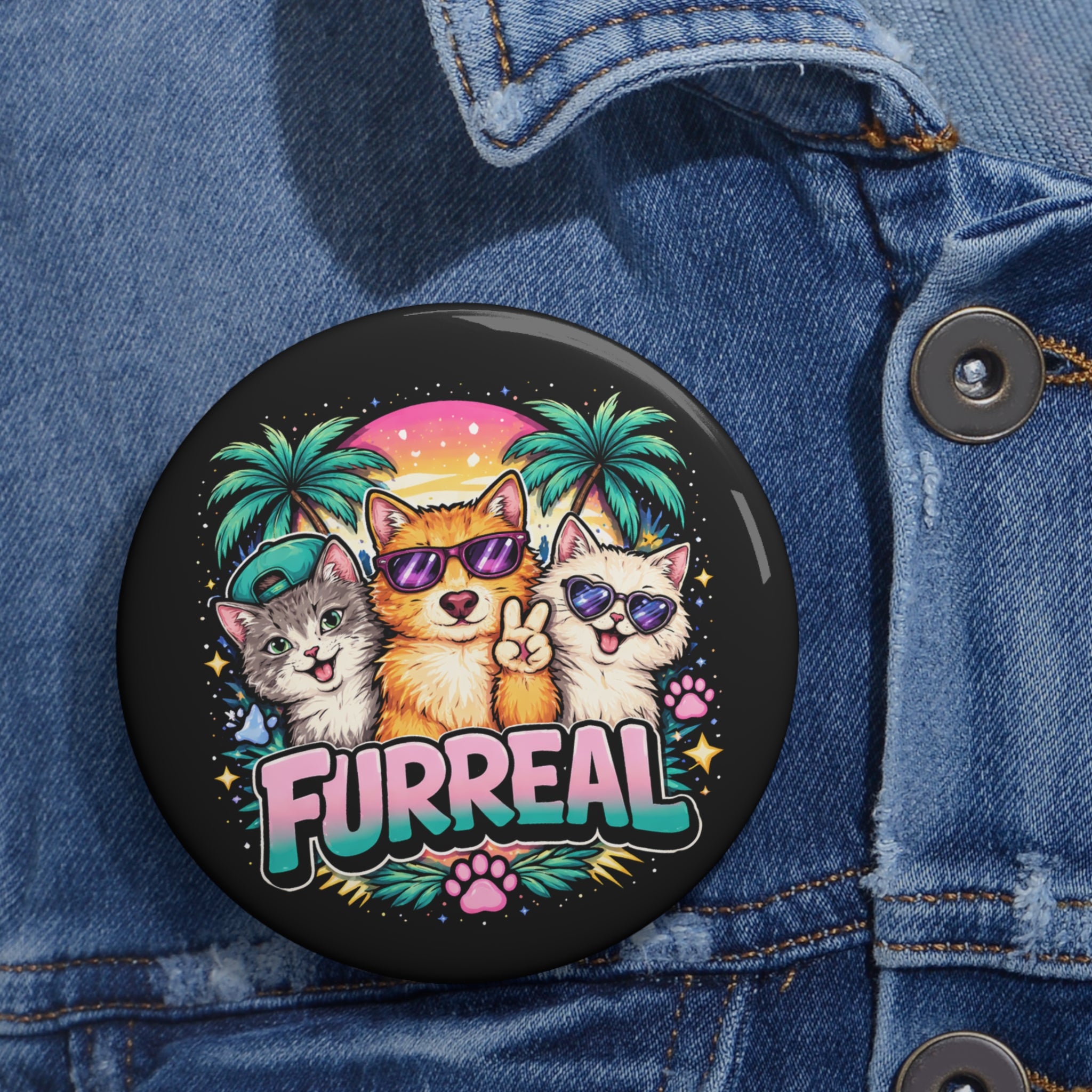 Furreal Retro Cat Vibes – Glossy Pinback Button