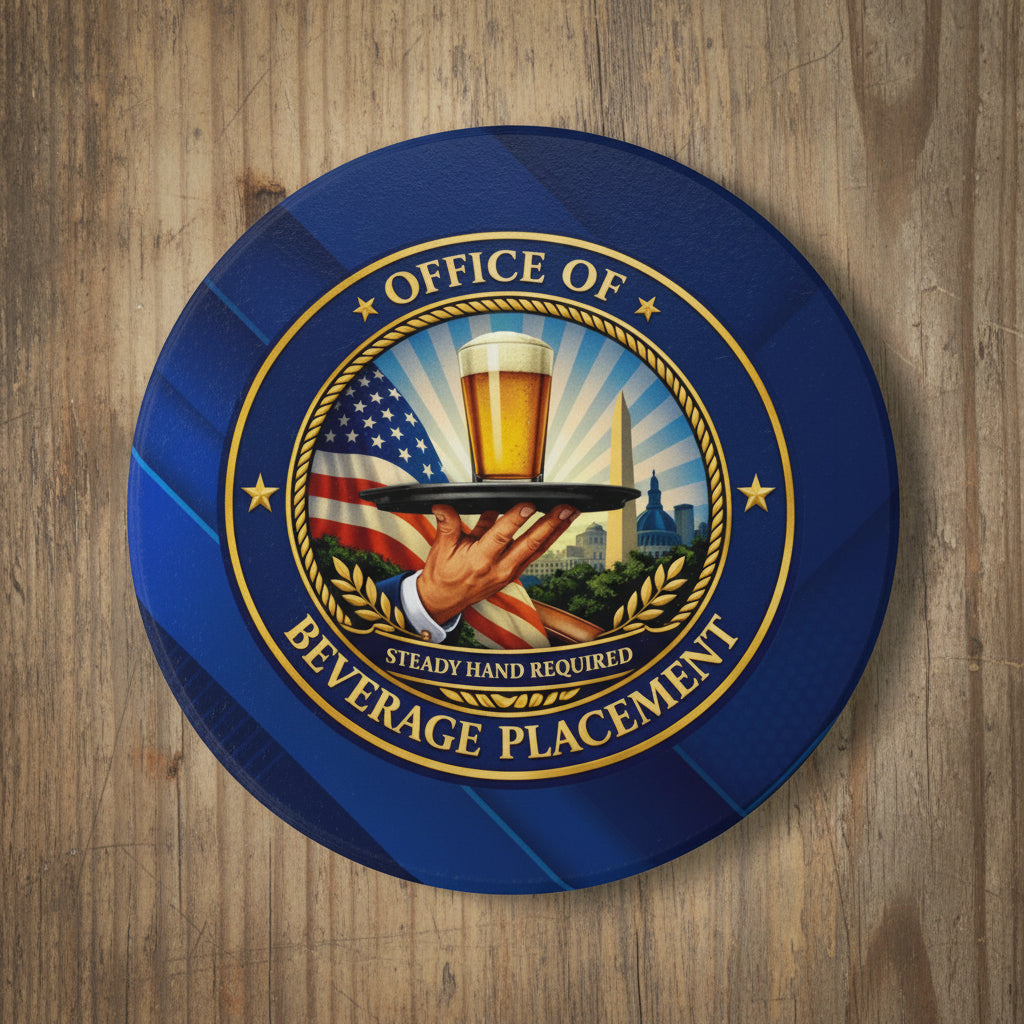 Office of Beverage Placement Coaster – “Steady Hand Required” Ceramic Coaster (Round or Square)