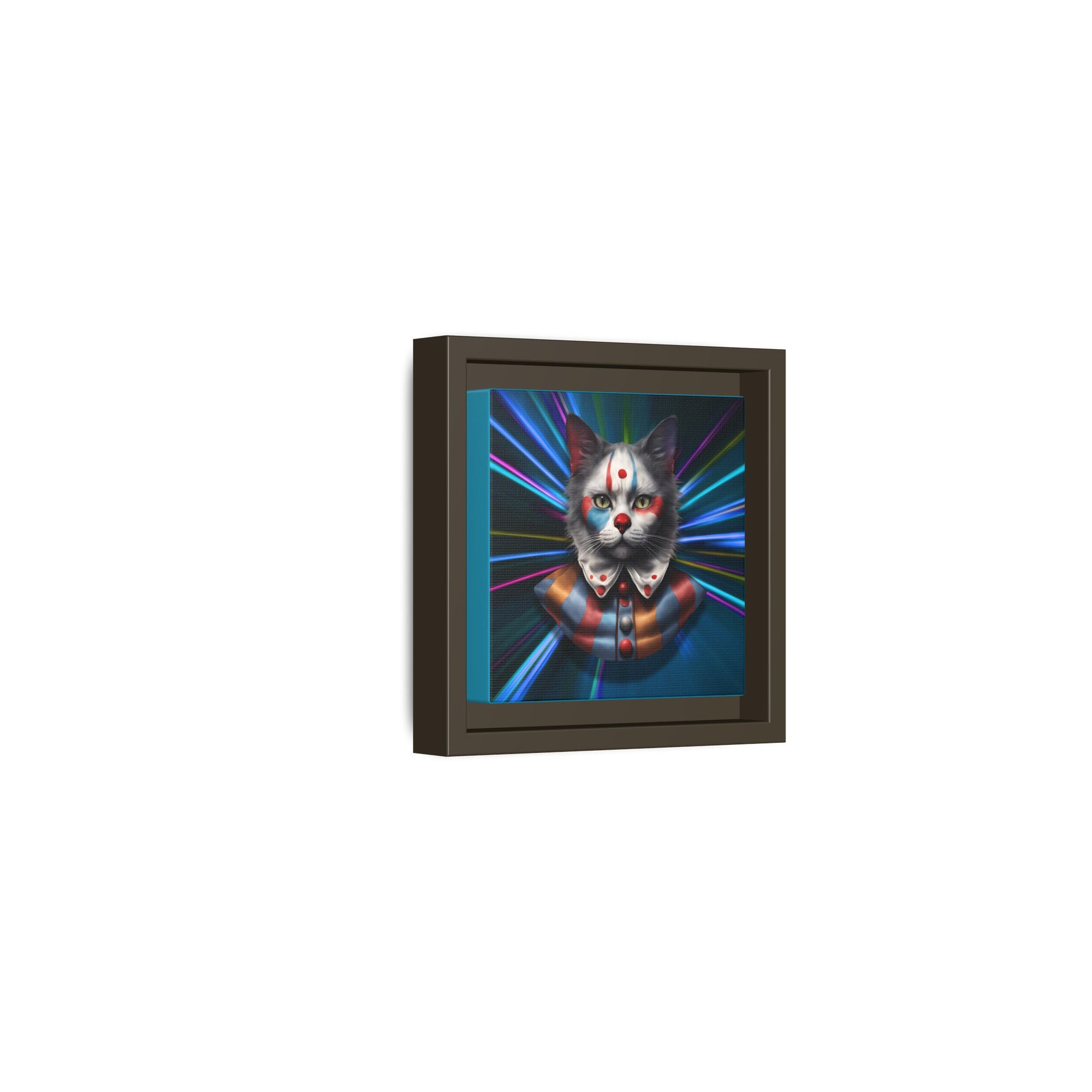 Colorful Cat Clown Framed Canvas Art – Quirky Home Decor for Pet Lovers