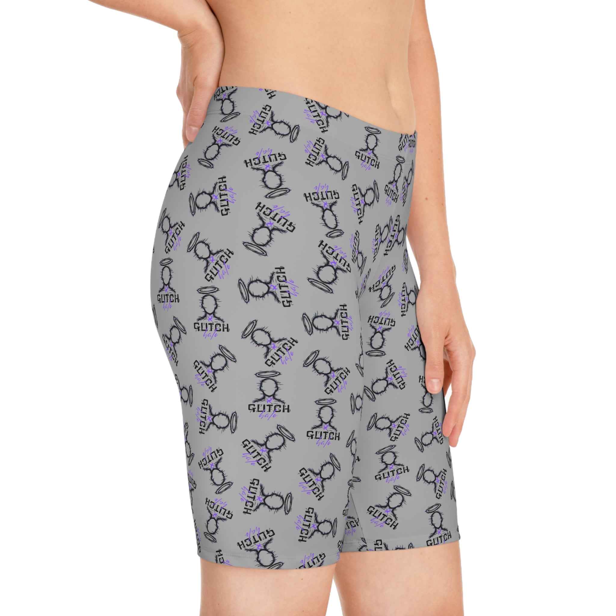Glitch Pattern Women's Bike Shorts — All-Over Print Tech Cycling Shorts