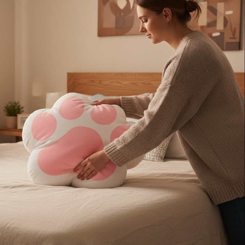 Photo depicting the ​Pink Kitty Paw Shaped Pillow from EpiAl's Shop.