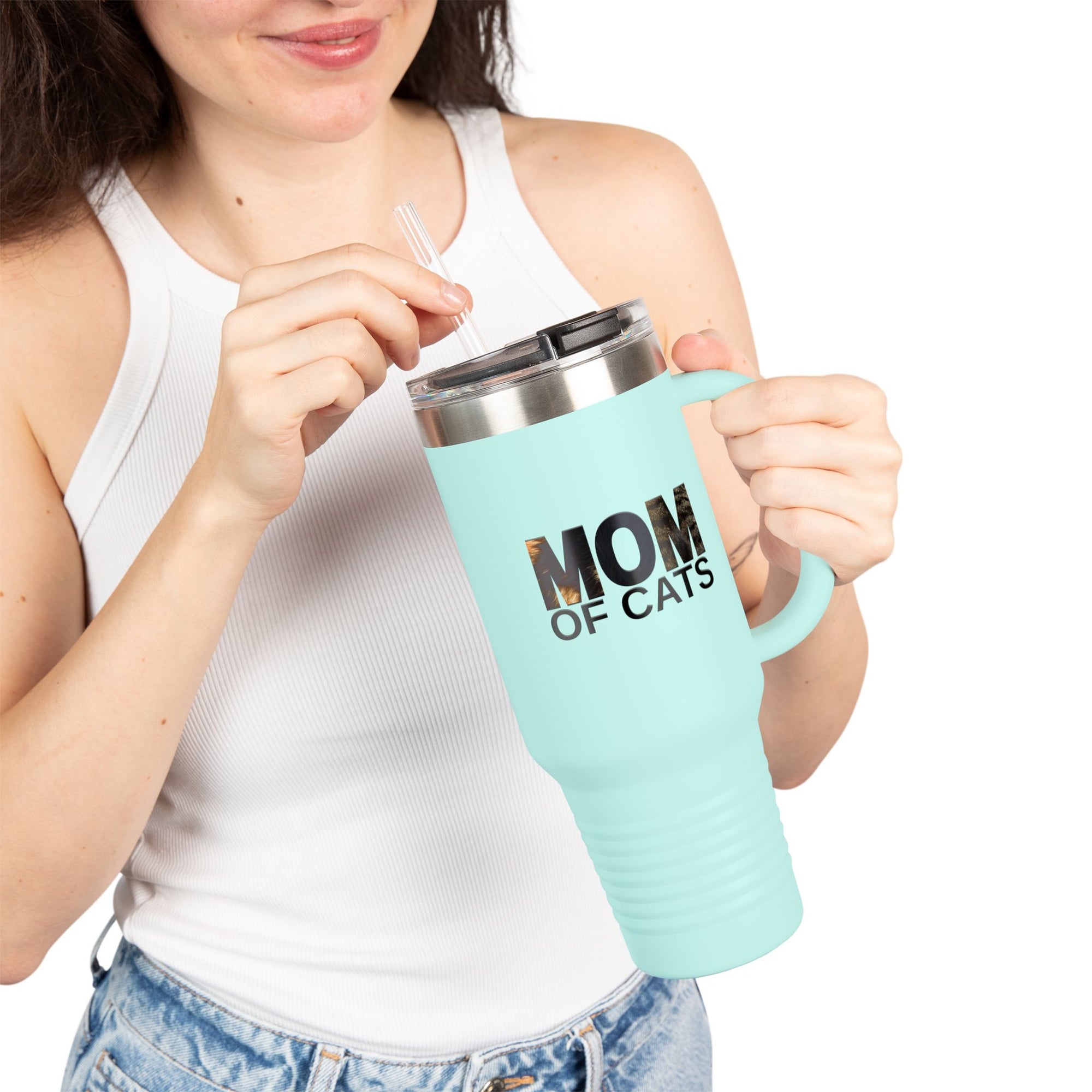 Mom of Cats Insulated Travel Mug - 40oz Coffee Tumbler for Cat Lovers