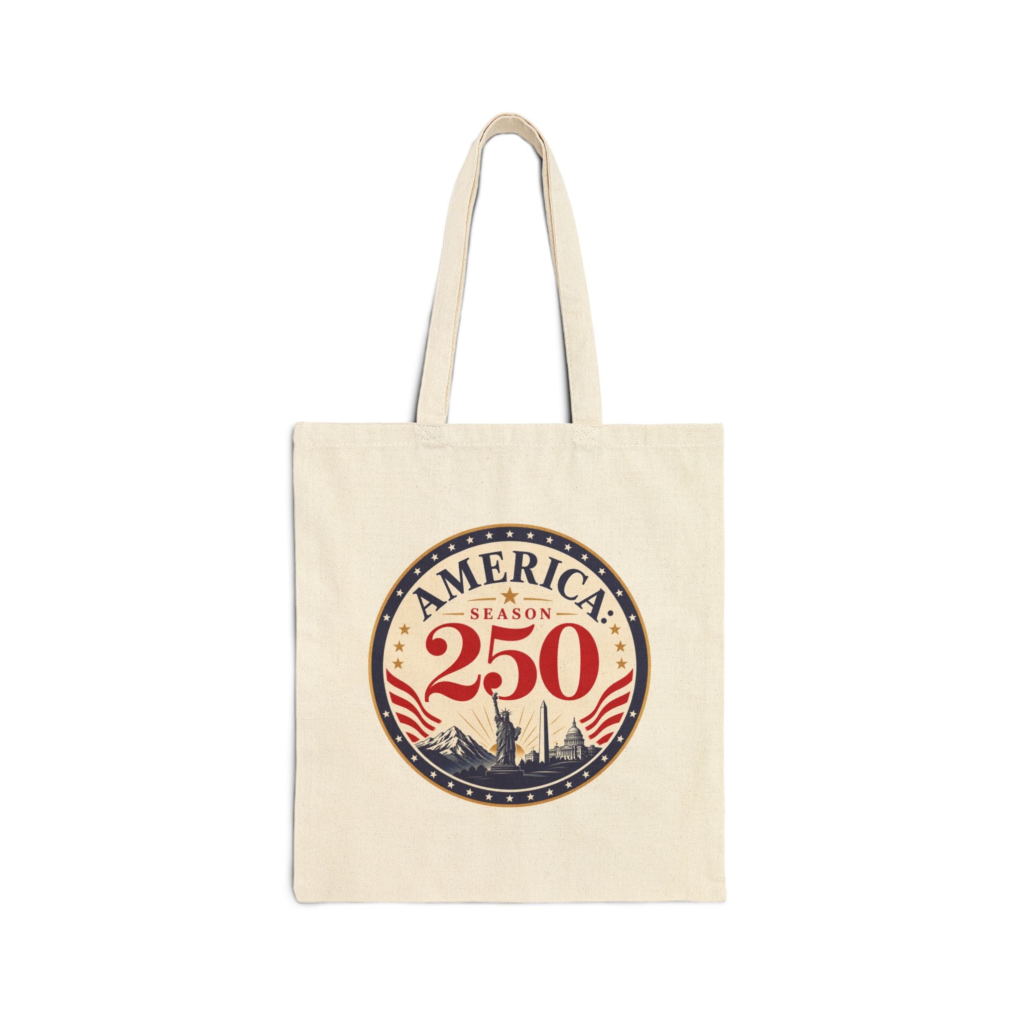 America: Season 250 Patriotic Canvas Tote Bag | USA Anniversary Carryall