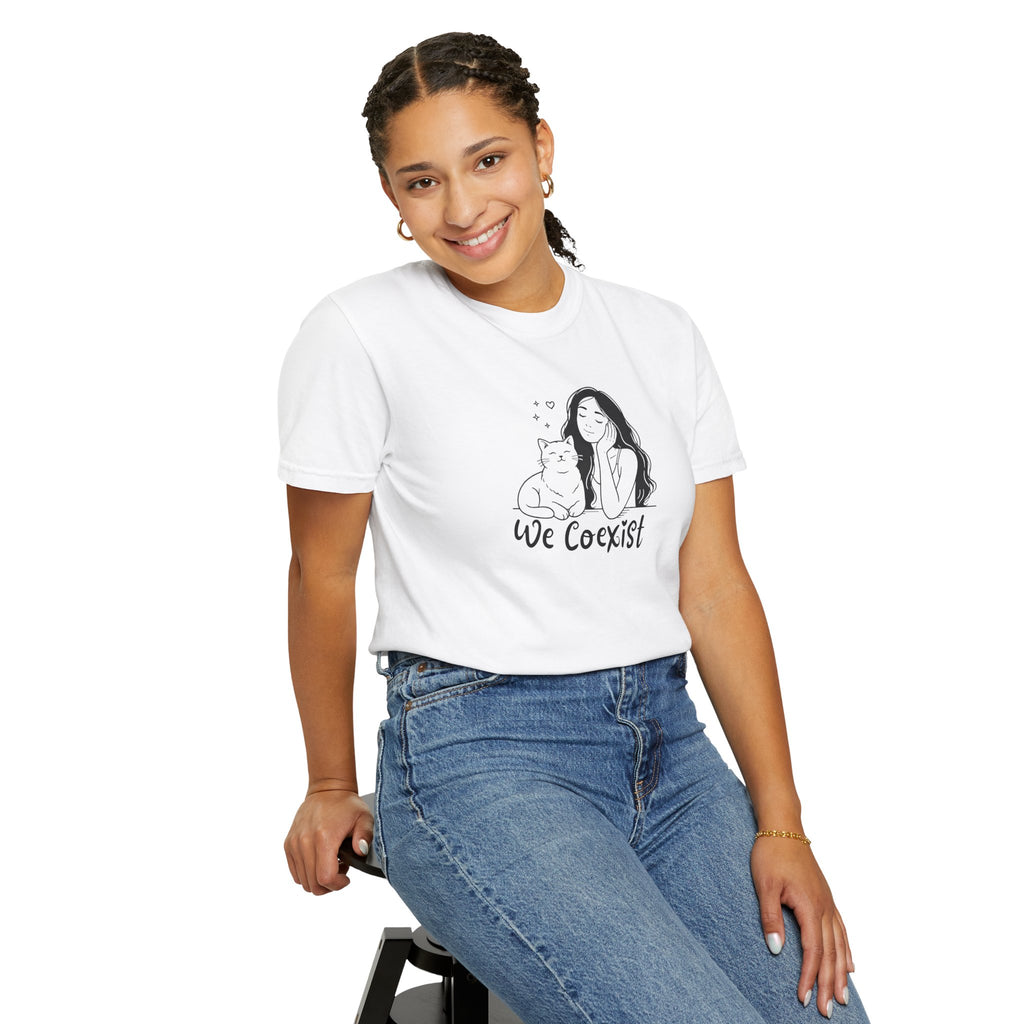 We Coexist T-Shirt – Minimalist Cat Lover Graphic Tee