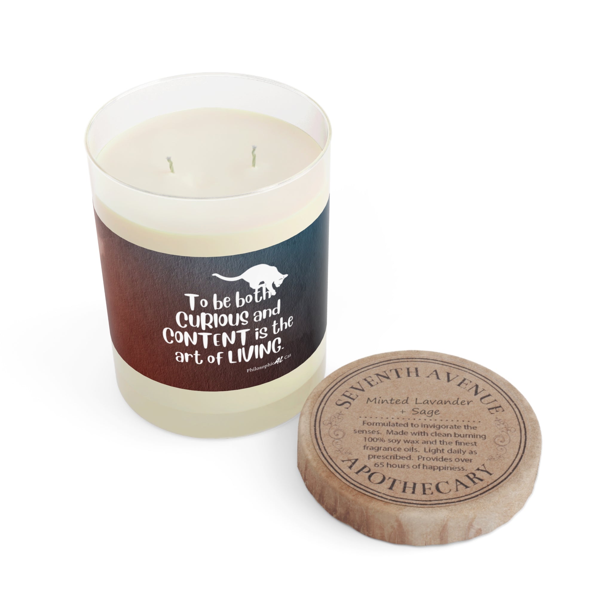 Photo depicting the ​Curious & Content Scented Candle - Full Glass, 11oz from EpiAl's Shop.