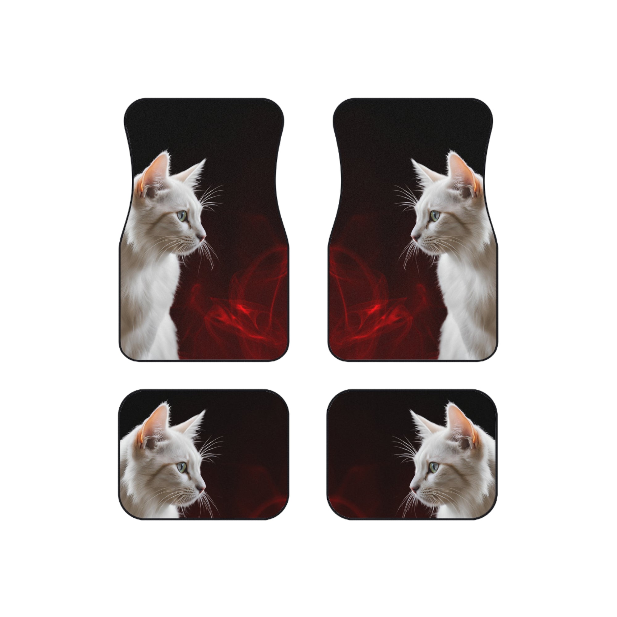 Elegant White Cat Car Mats - Set of 4 - Stylish Auto Accessories for Pet Lovers