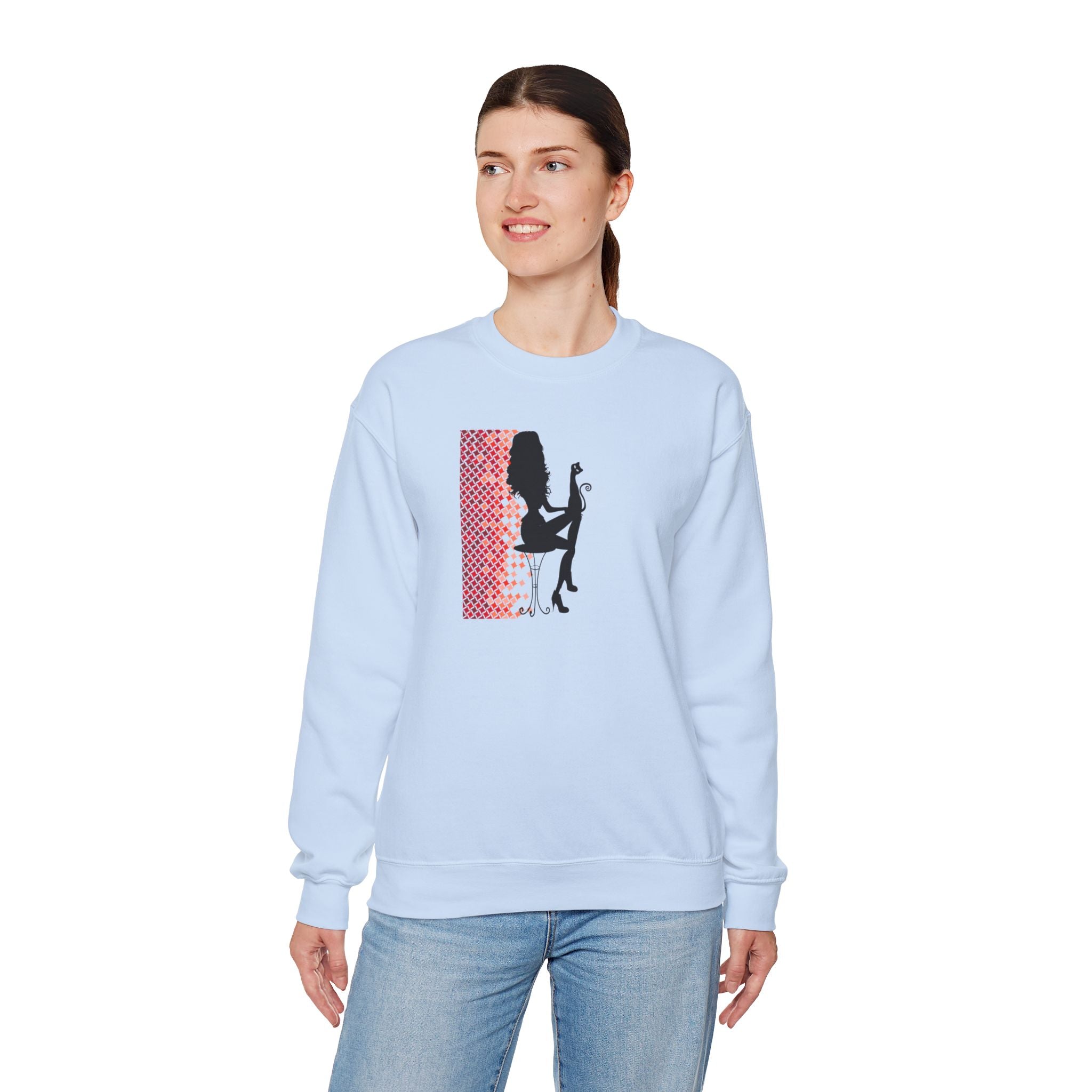 Photo depicting the ​Poised Cat Lady Heavy Blend™ Crewneck Sweatshirt from EpiAl's Shop.