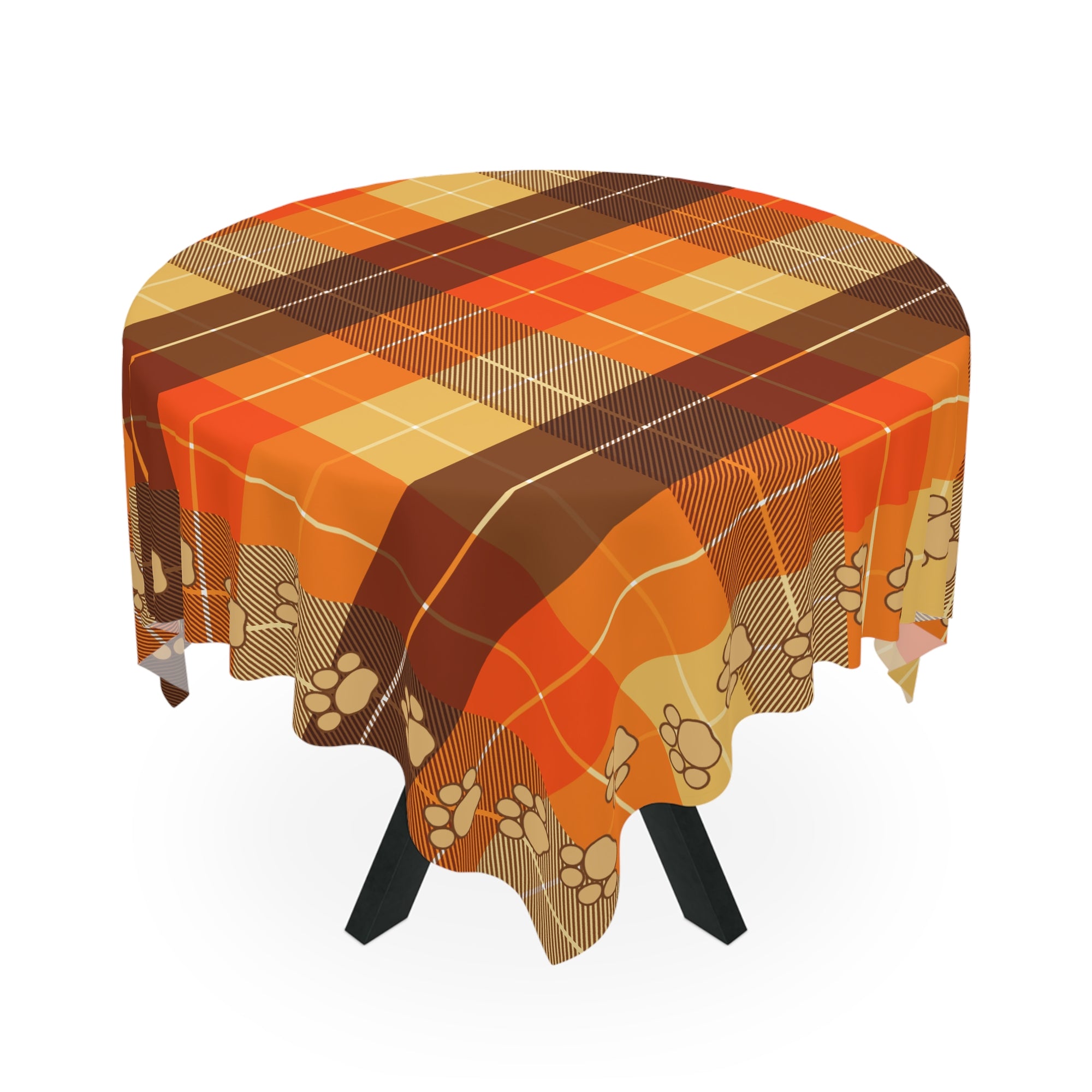 Cozy Autumn Plaid Tablecloth with Paw Prints for Pet Lovers