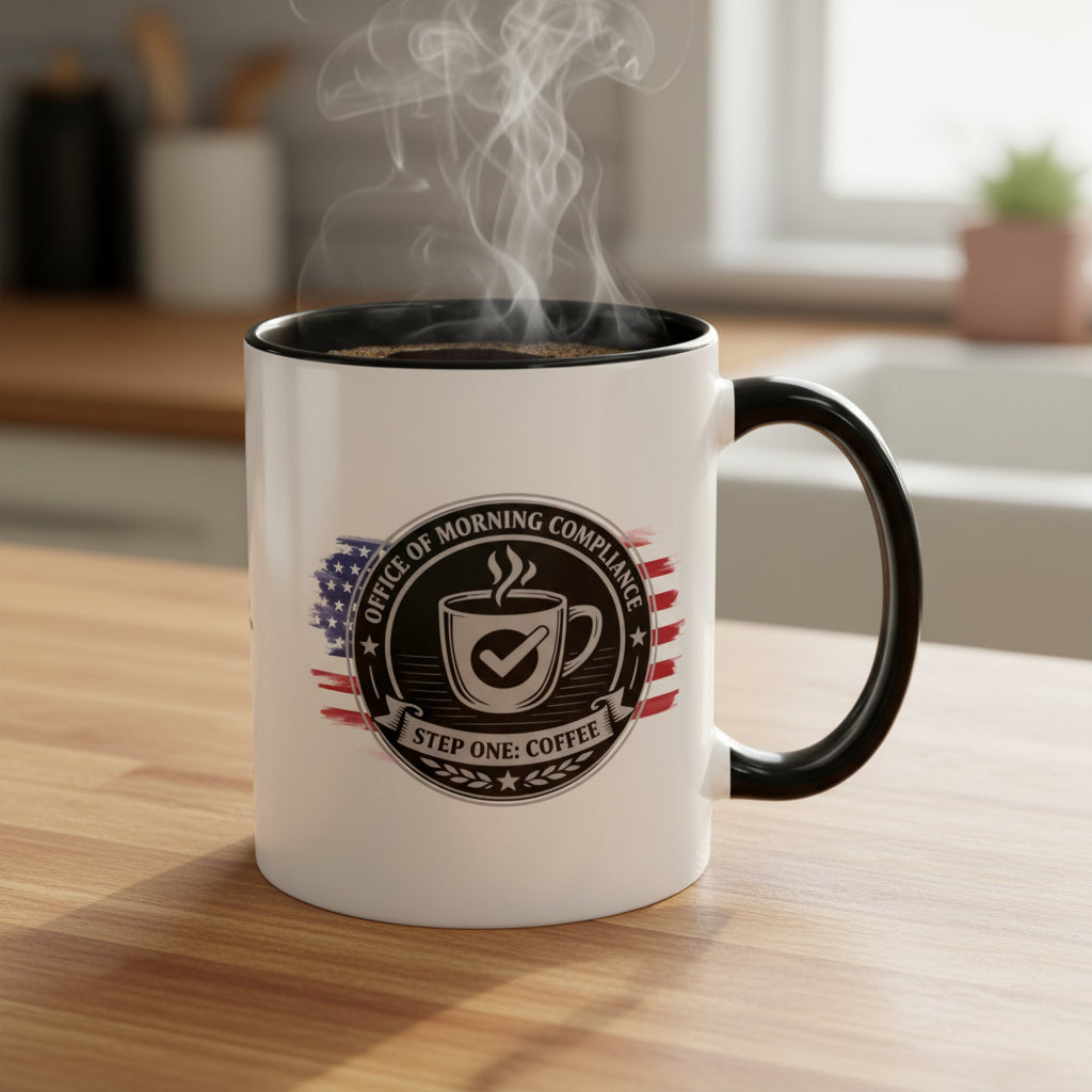 Office of Morning Compliance Coffee Mug – “Step One: Coffee” Official Seal Cup
