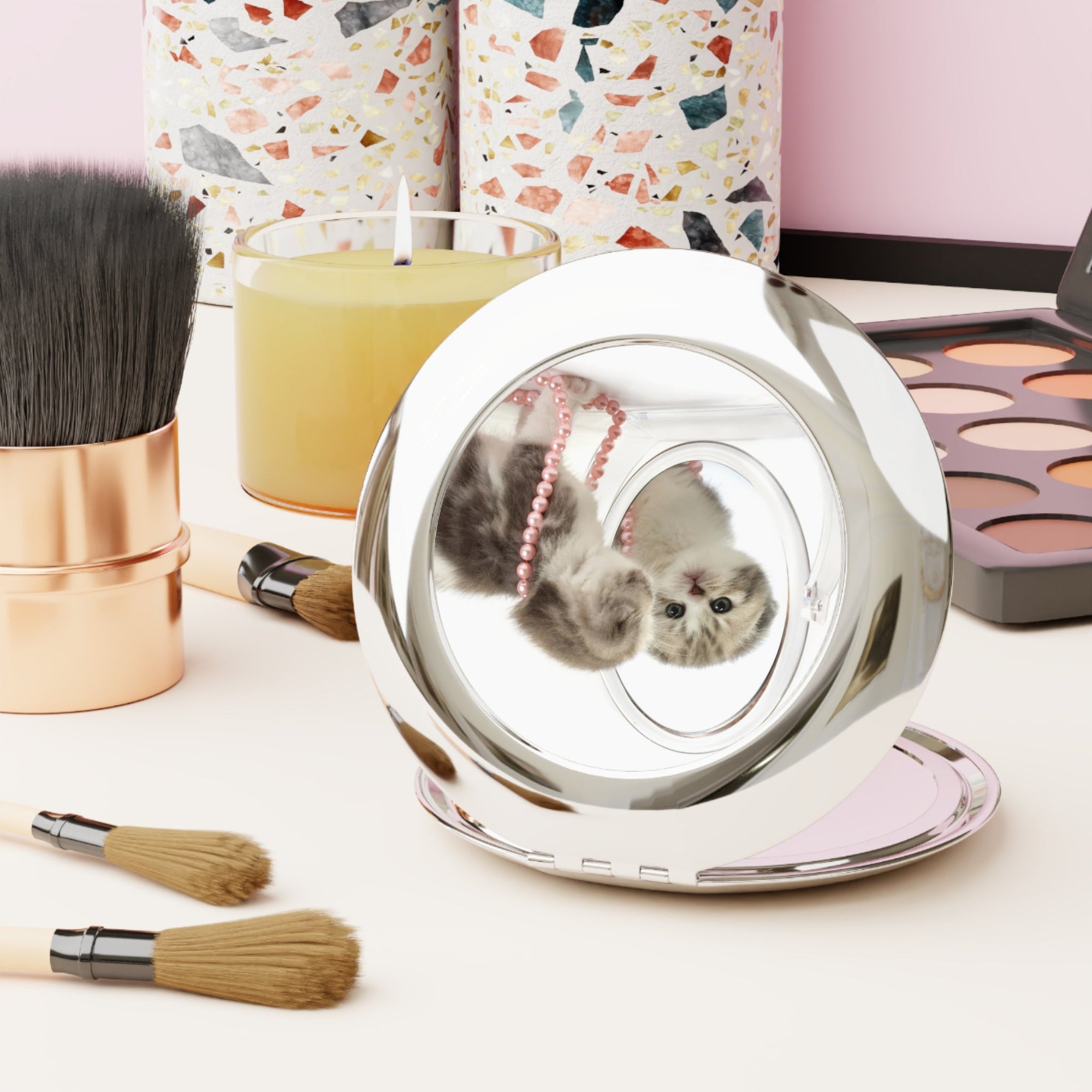Adorable Kitten Compact Travel Mirror - Perfect for Pet Lovers Printify
