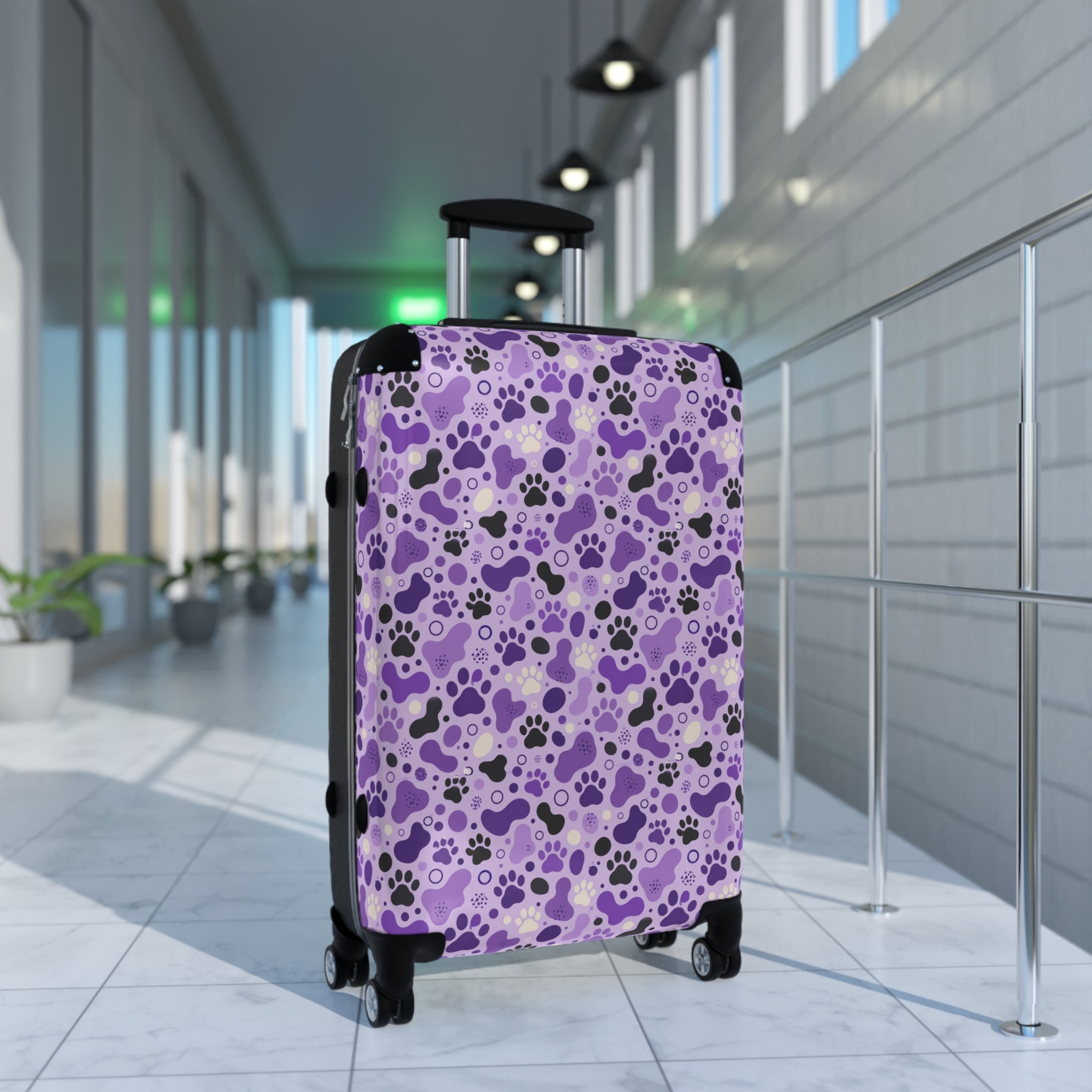 Purple Cat Paw Print Hard-Shell Suitcase | Abstract Cat Lover Luggage