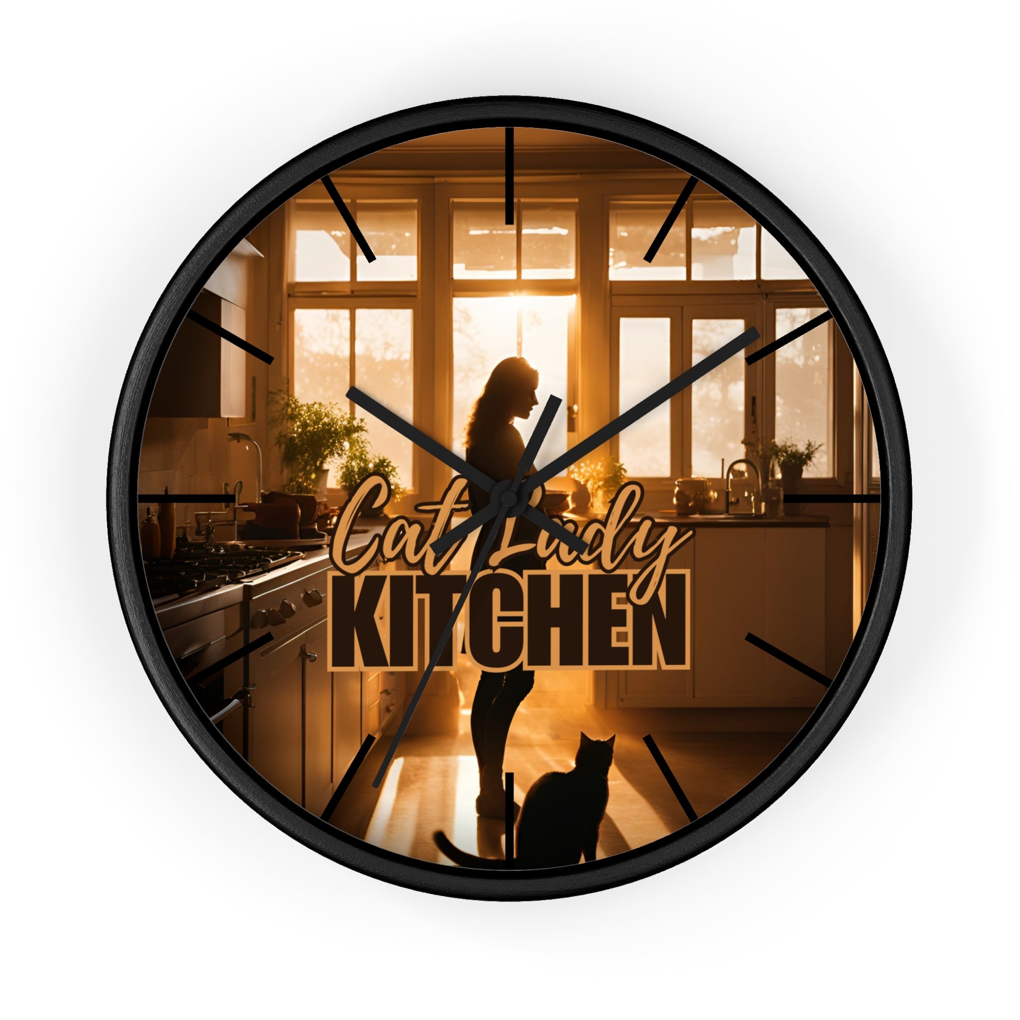 Photo depicting the ​Brown Cat Lady Kitchen Wall Clock from EpiAl's Shop.