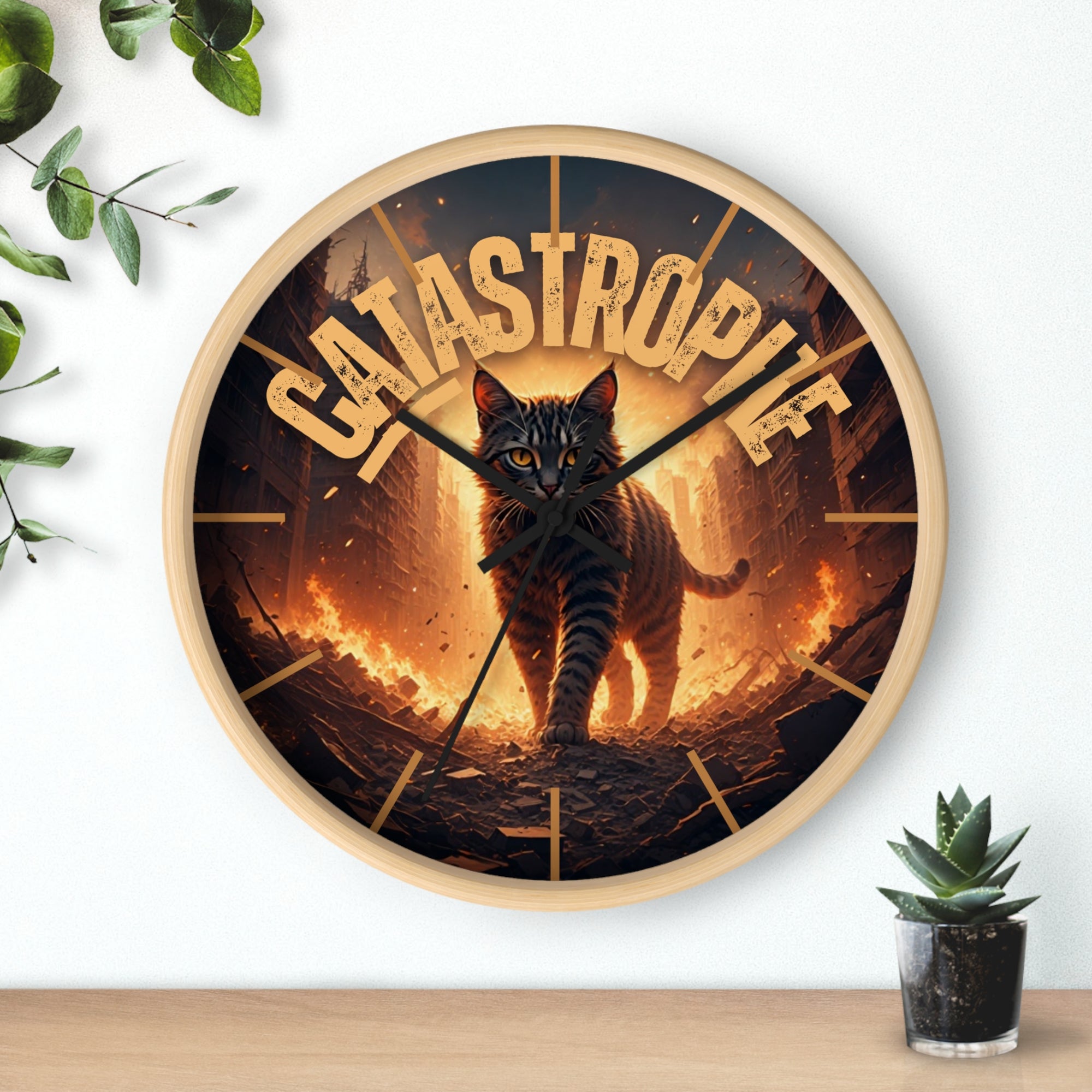 Catastrophe Cat Wall Clock, Unique Home Decor