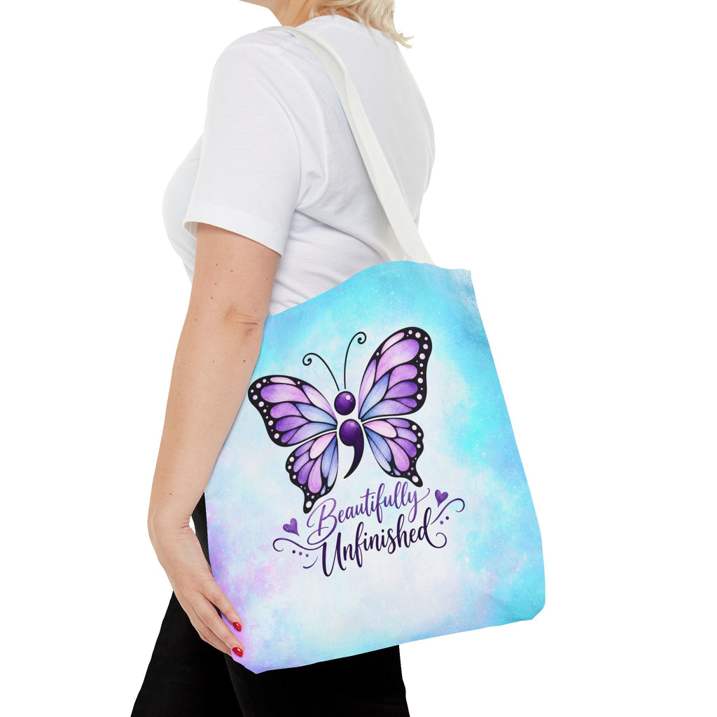 Beautifully Unfinished Semicolon Butterfly Suicide Awareness Tote Bag