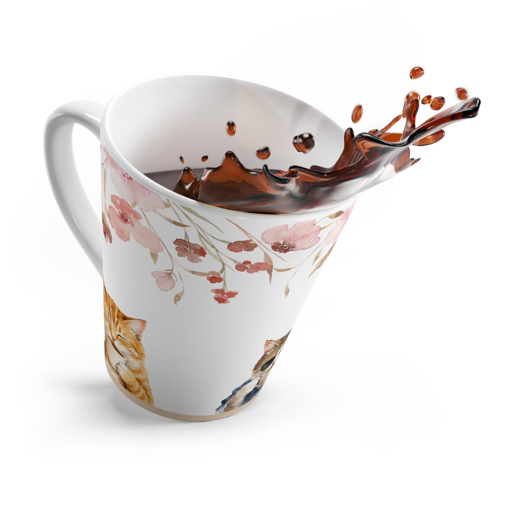 Cozy Coffee Cats Watercolor Latte Mug, 12 oz Ceramic Cat Mug
