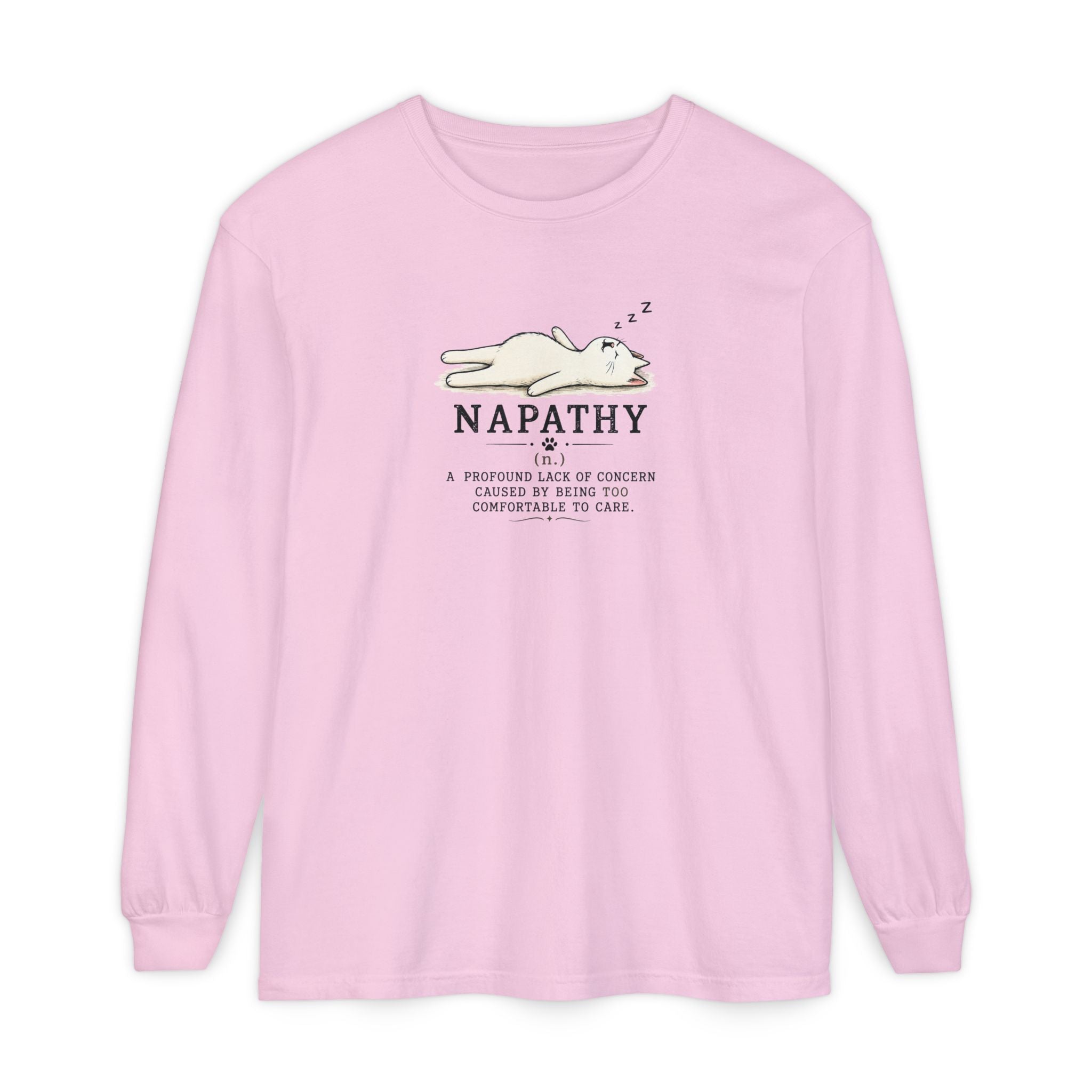Napathy Cat Long Sleeve Shirt | Funny Sleepy Cat Graphic Tee
