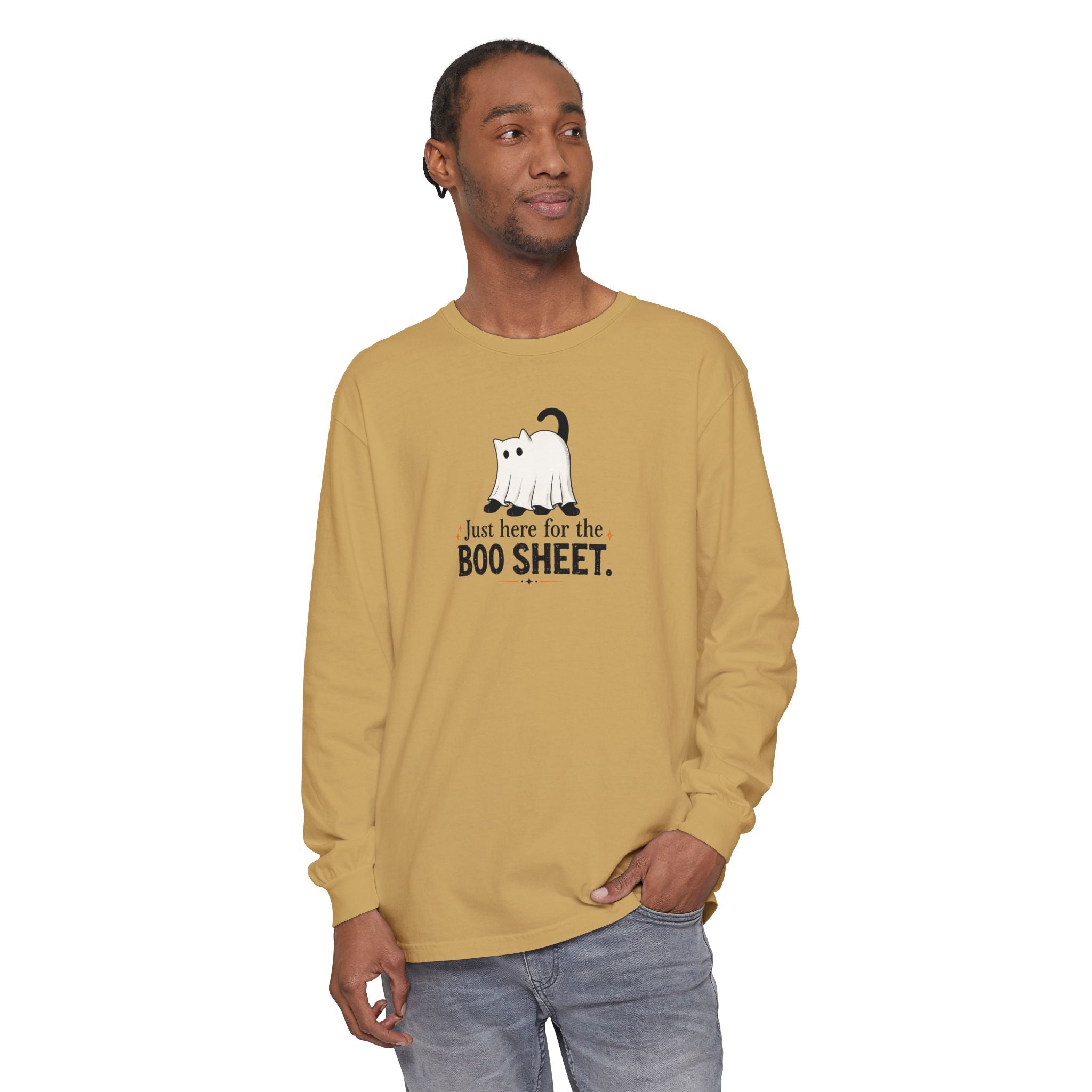 Just Here for the Boo Sheet Halloween Cat Long Sleeve Shirt