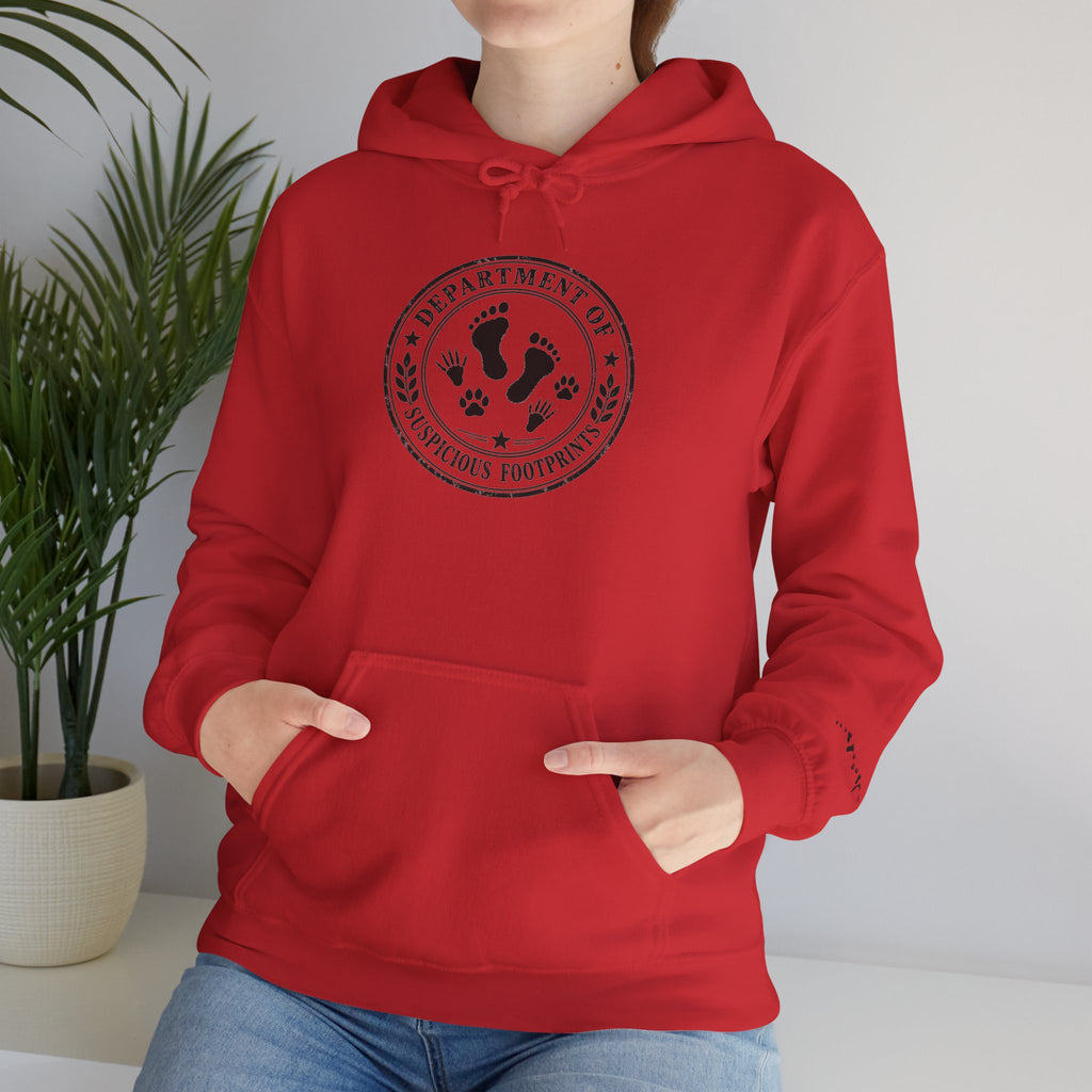 Department of Suspicious Footprints Hoodie | Bigfoot, Raccoon & Cat Cryptid Sweatshirt