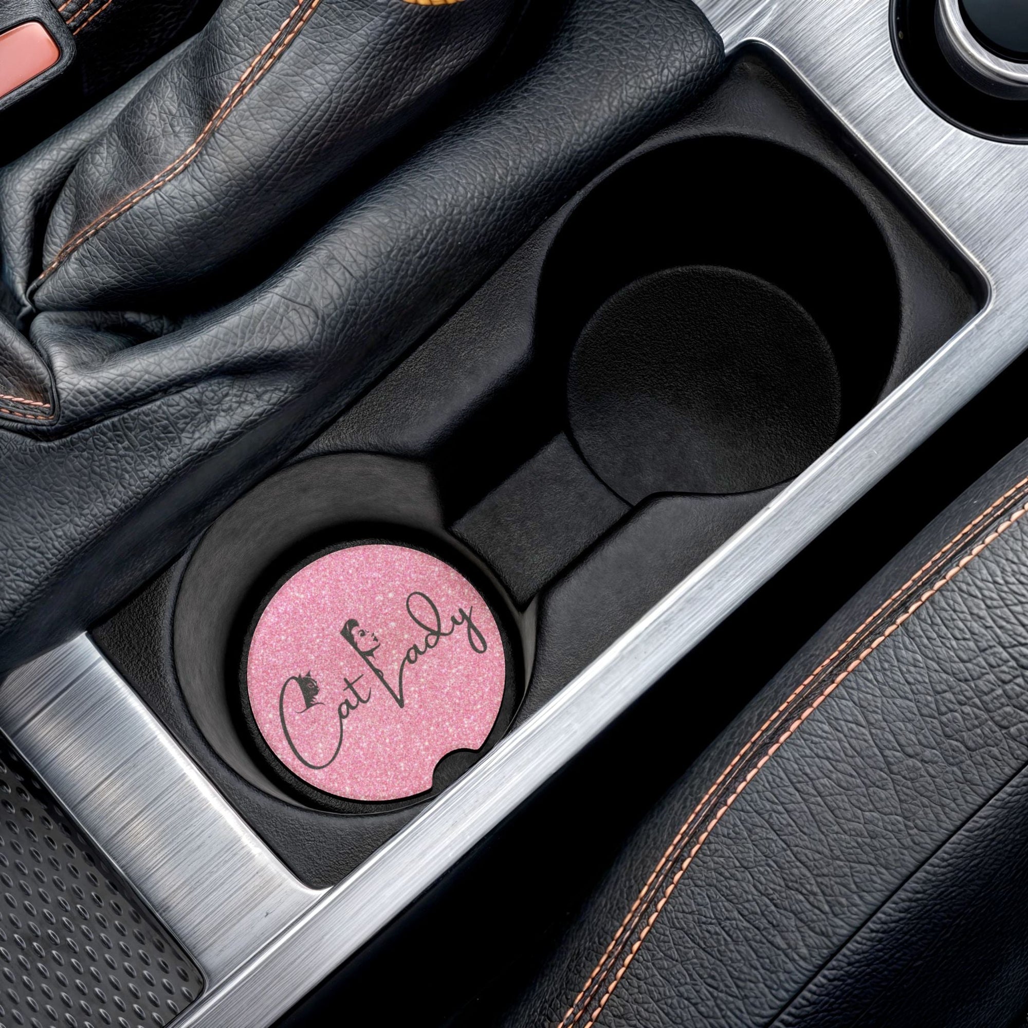 Pink Glitter Cat Lady Car Coaster - Fun & Stylish Accessory Printify