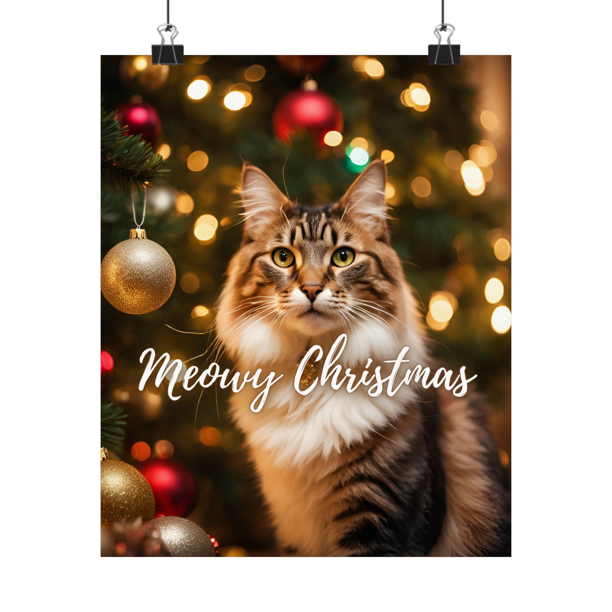 Photo depicting the ​Meowy Christmas Kitty Matte Vertical Posters from EpiAl's Shop.