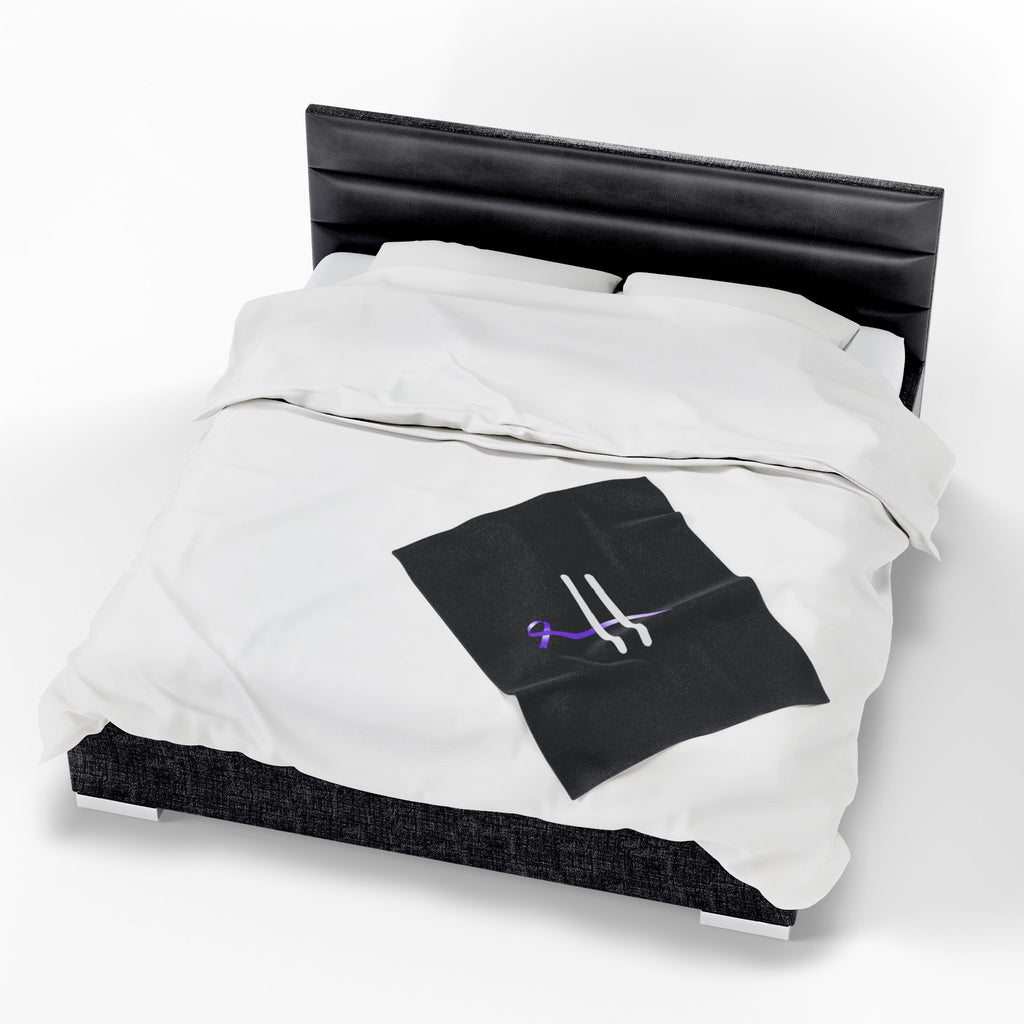 “Pause” Epilepsy Awareness Velveteen Blanket – Purple Ribbon Pause Symbol