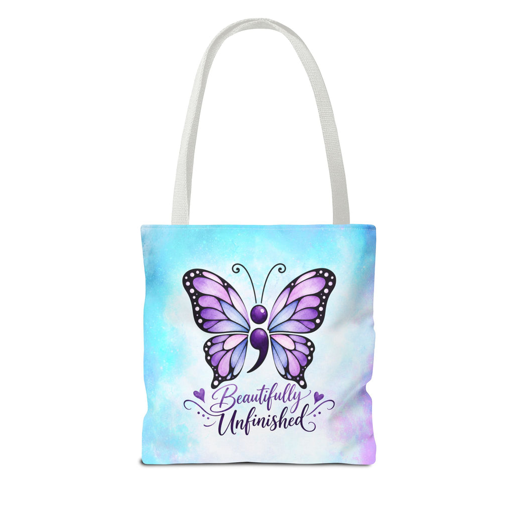 Beautifully Unfinished Semicolon Butterfly Suicide Awareness Tote Bag