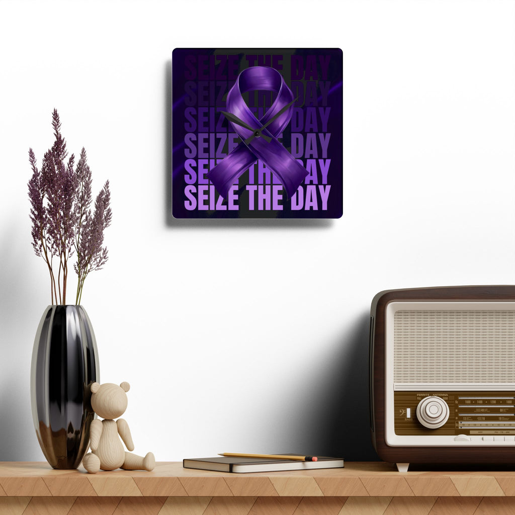 Purple Seize the Day Acrylic Wall Clock, Motivational Decor