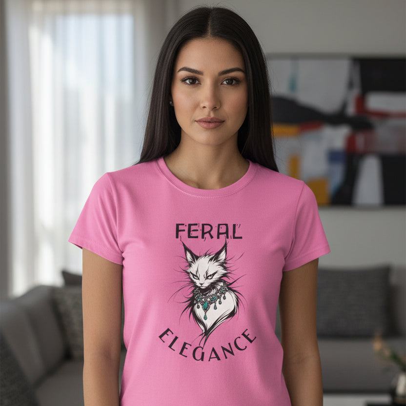 Feral Elegance Women’s Graphic T-Shirt – Wild Luxury Cat Design