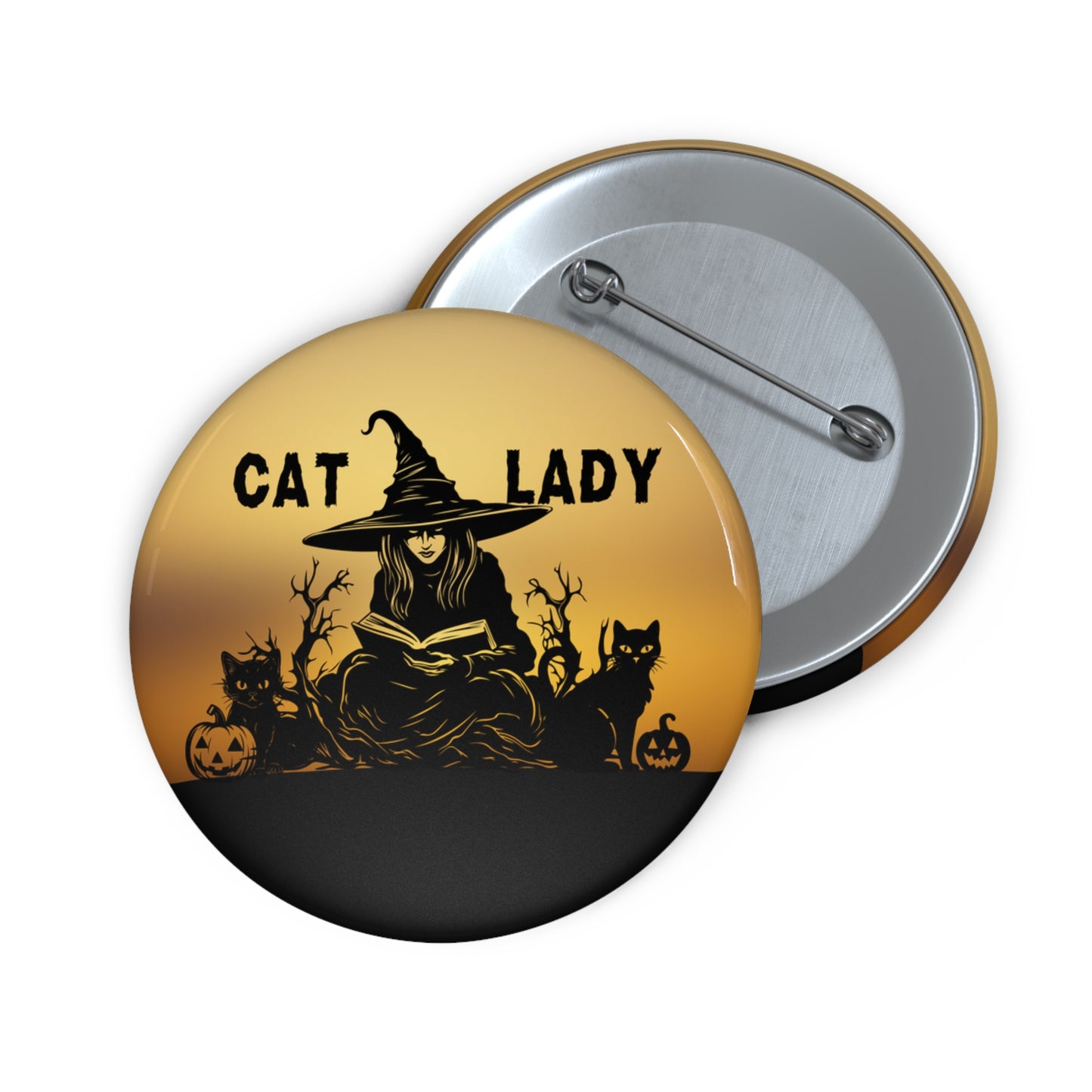 Reading Witchy Cat Lady Pin Buttons