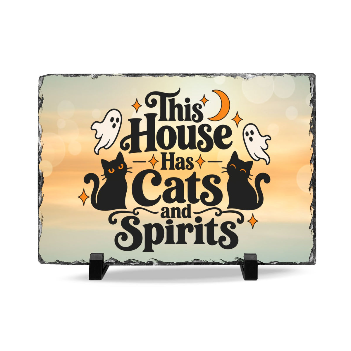 This House Has Cats and Spirits Slate Desk Plaque | Halloween Cat Decor