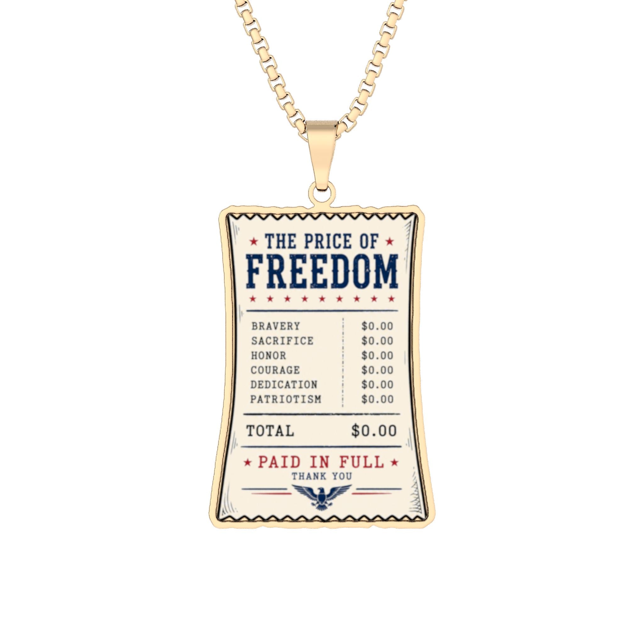 Price of Freedom Receipt Necklace | Paid in Full Americana Jewelry