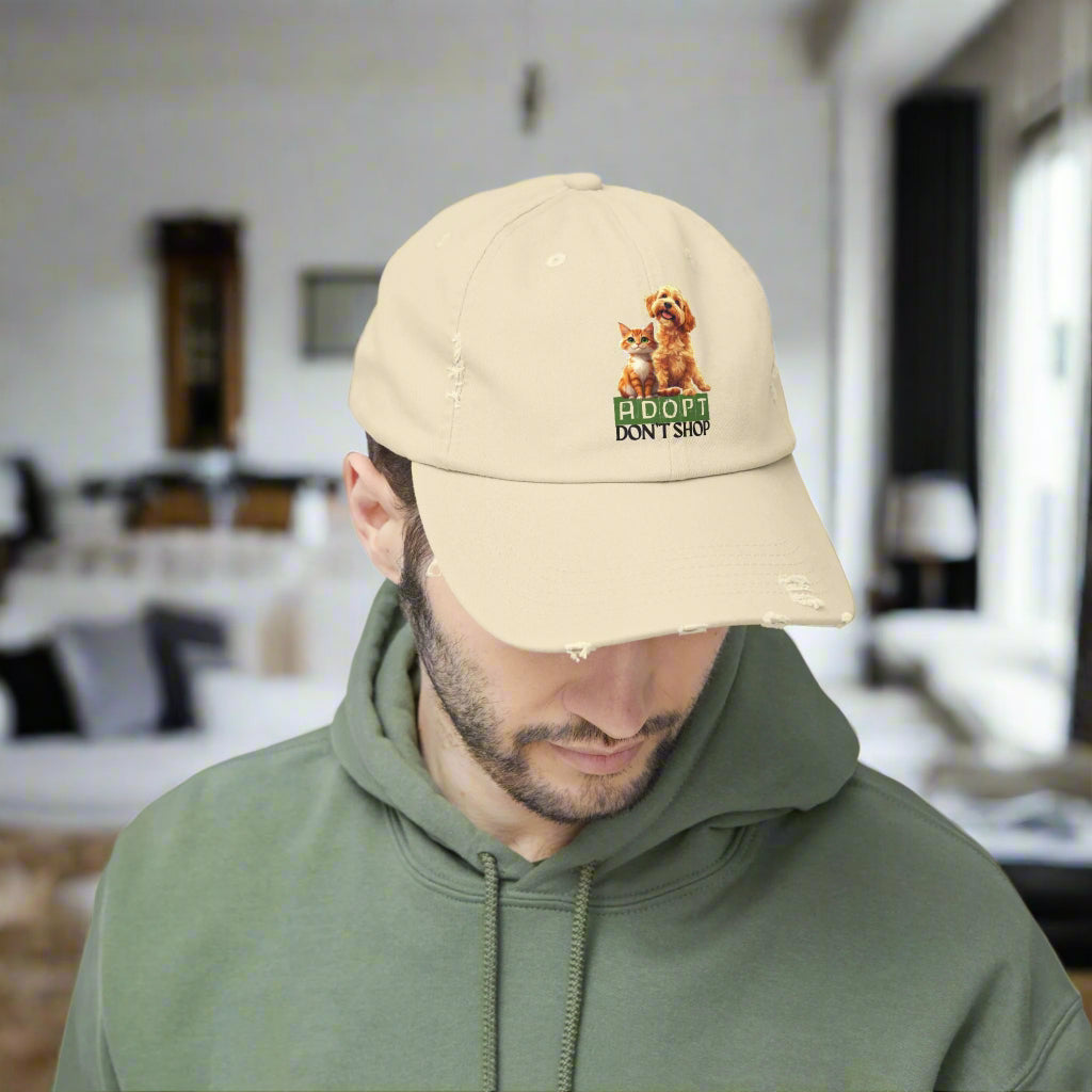 Adopt Don't Shop Distressed Cap, Pet Lover Hat