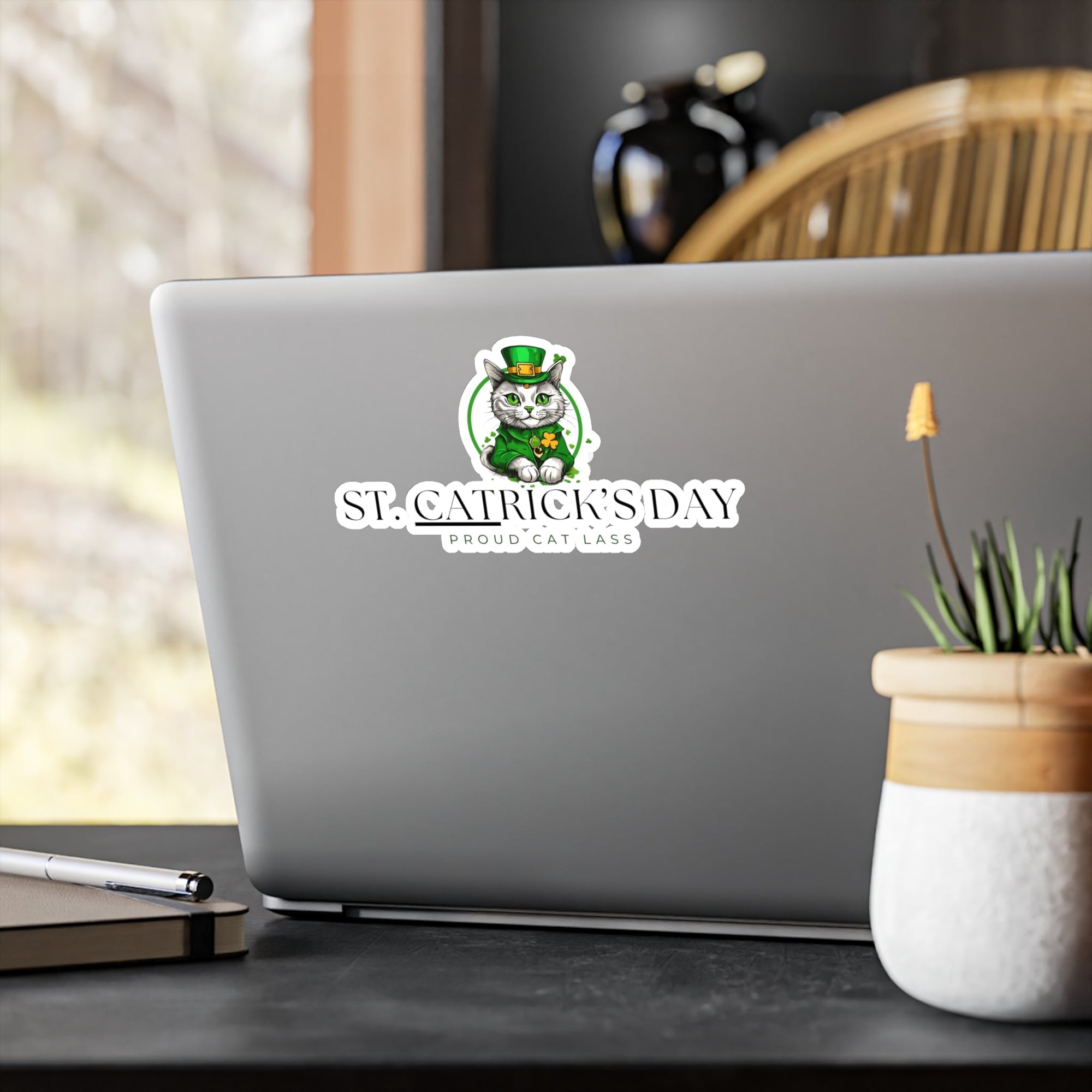 St. Catrick's Day Cat Decal - Proud Cat Lass Vinyl Sticker Printify