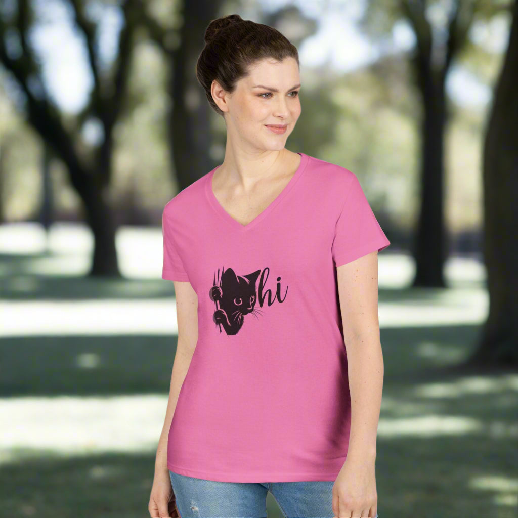 Cute Cat V-Neck T-Shirt - Casual Tee for Cat Lovers