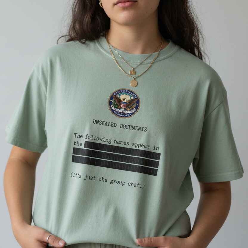 Unsealed Documents Unisex T-Shirt – Redacted Group Chat Political Satire Tee