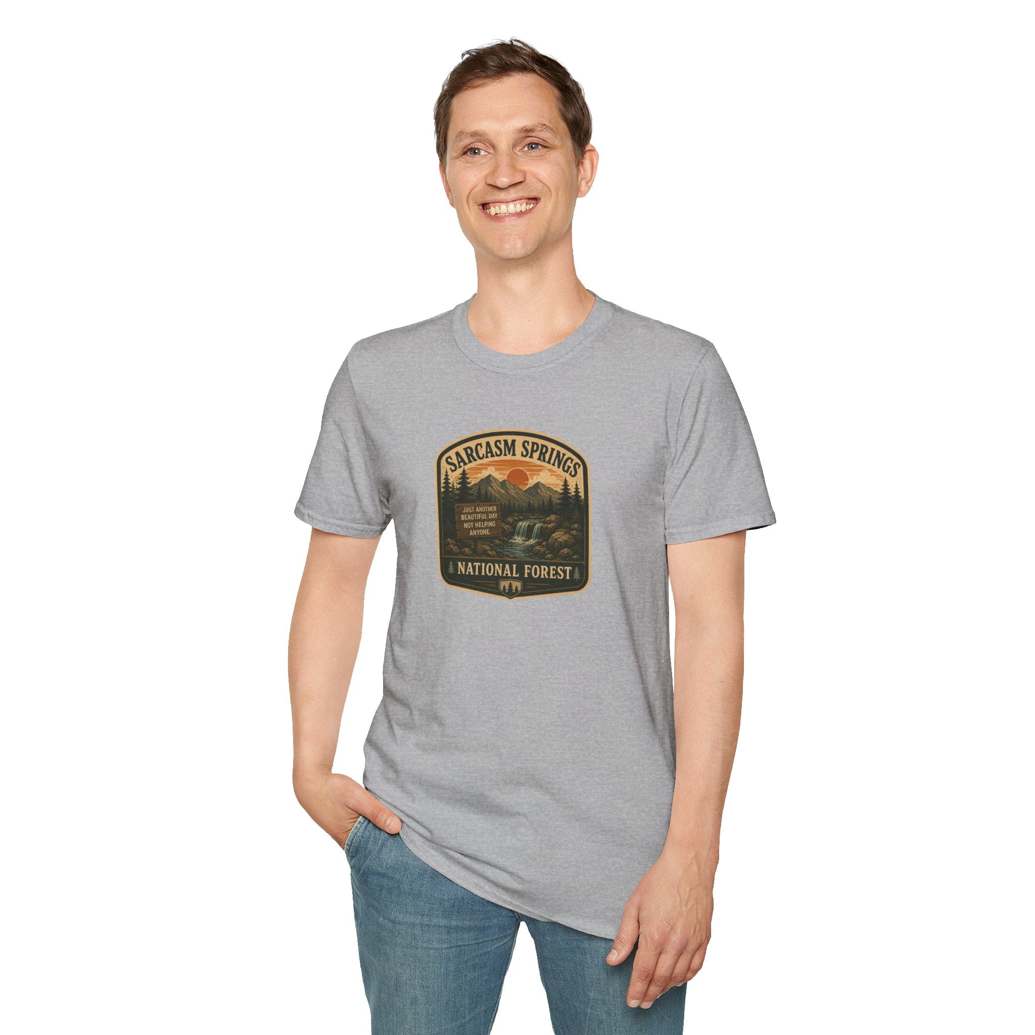 Sarcasm Springs National Forest Unisex T-Shirt | Funny Retro Outdoors Graphic Tee