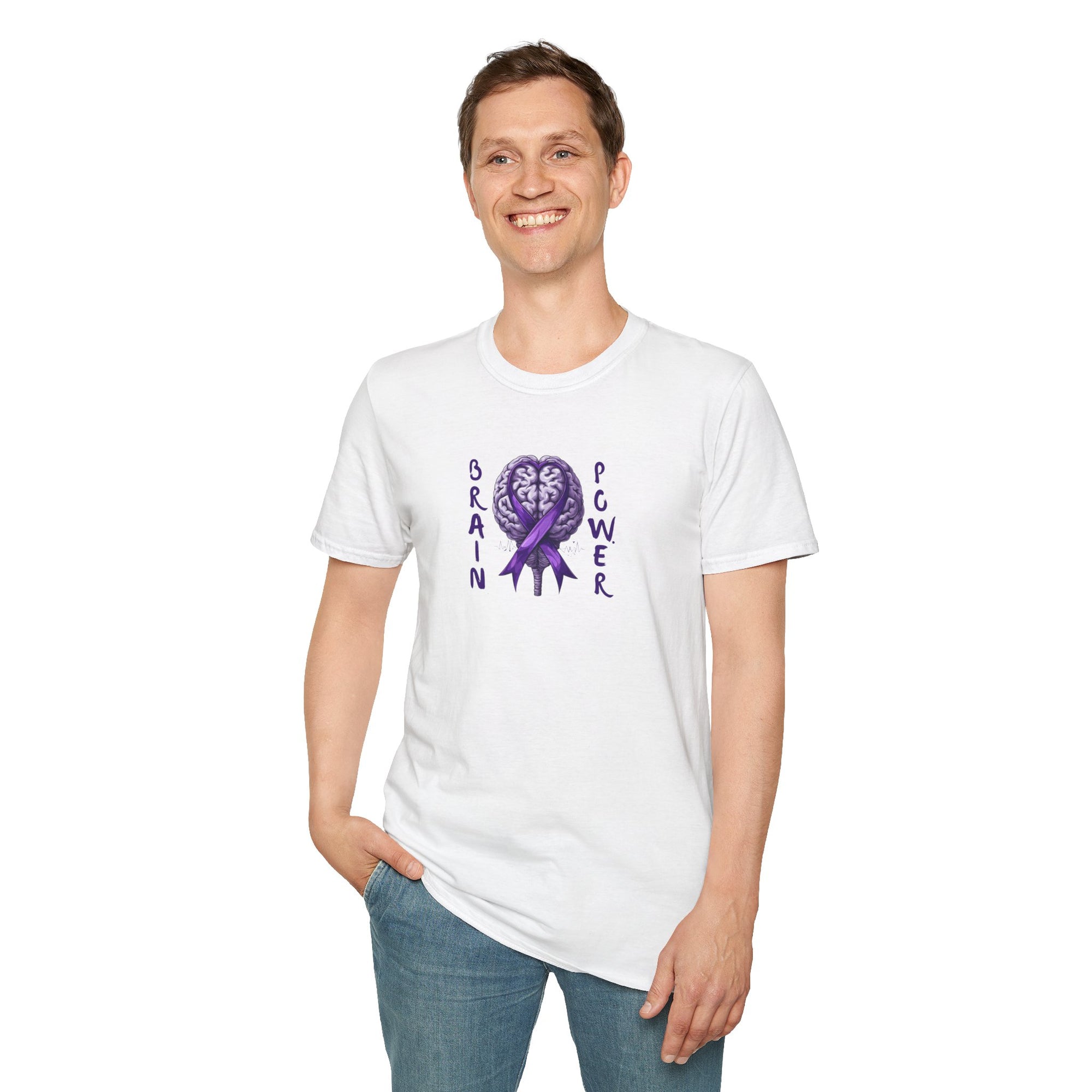 Brain Power Unisex Softstyle T-Shirt, Purple Ribbon Tee
