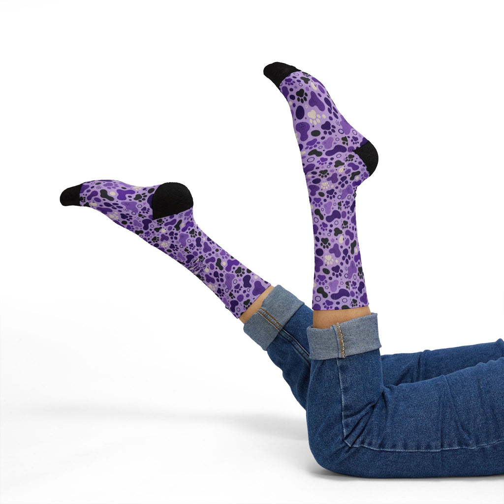Purple Paws Cat Lover Crew Socks for Cat Ladies