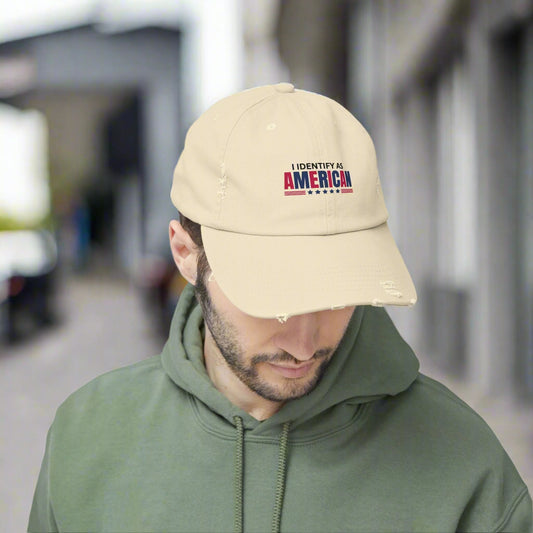 I Identify as American Unisex Distressed Cap Printify