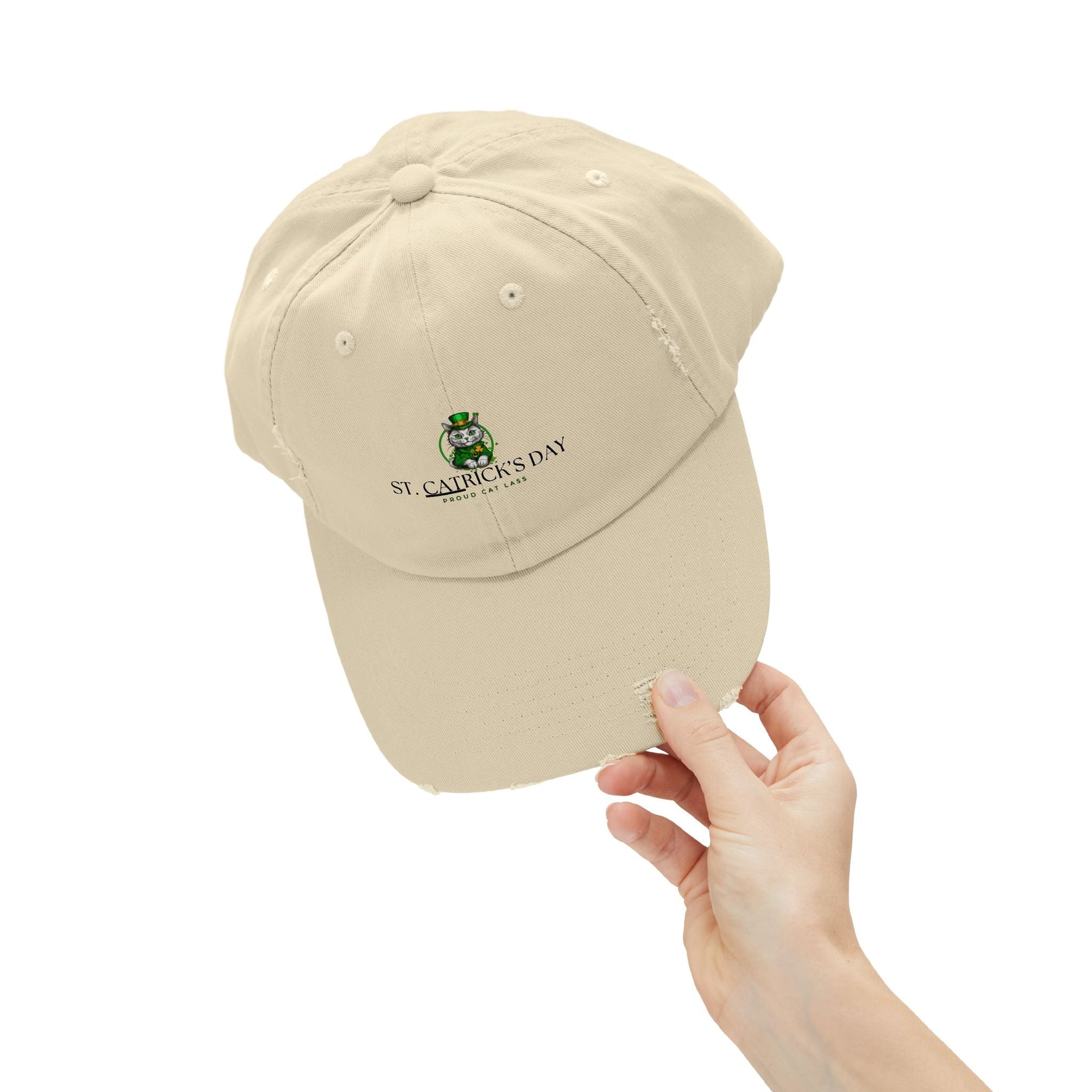 St. Patrick's Day Unisex Distressed Cap - Proud Cat Lass Design Printify
