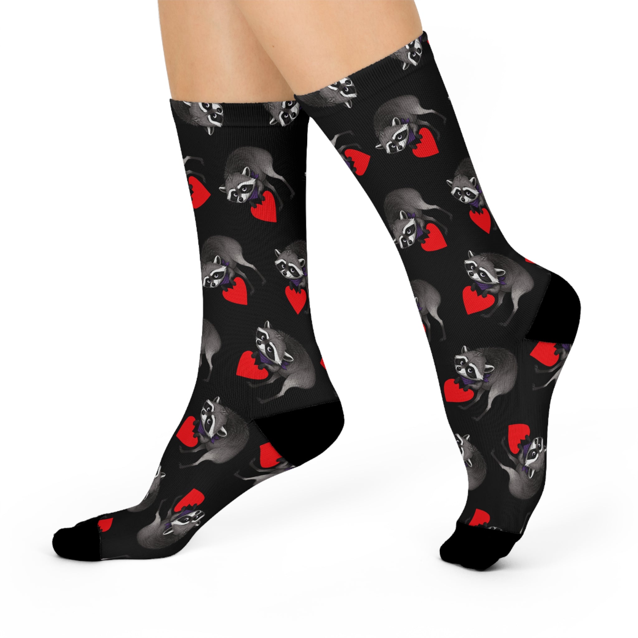Jimothy Raccoon & Hearts Cushioned Crew Socks