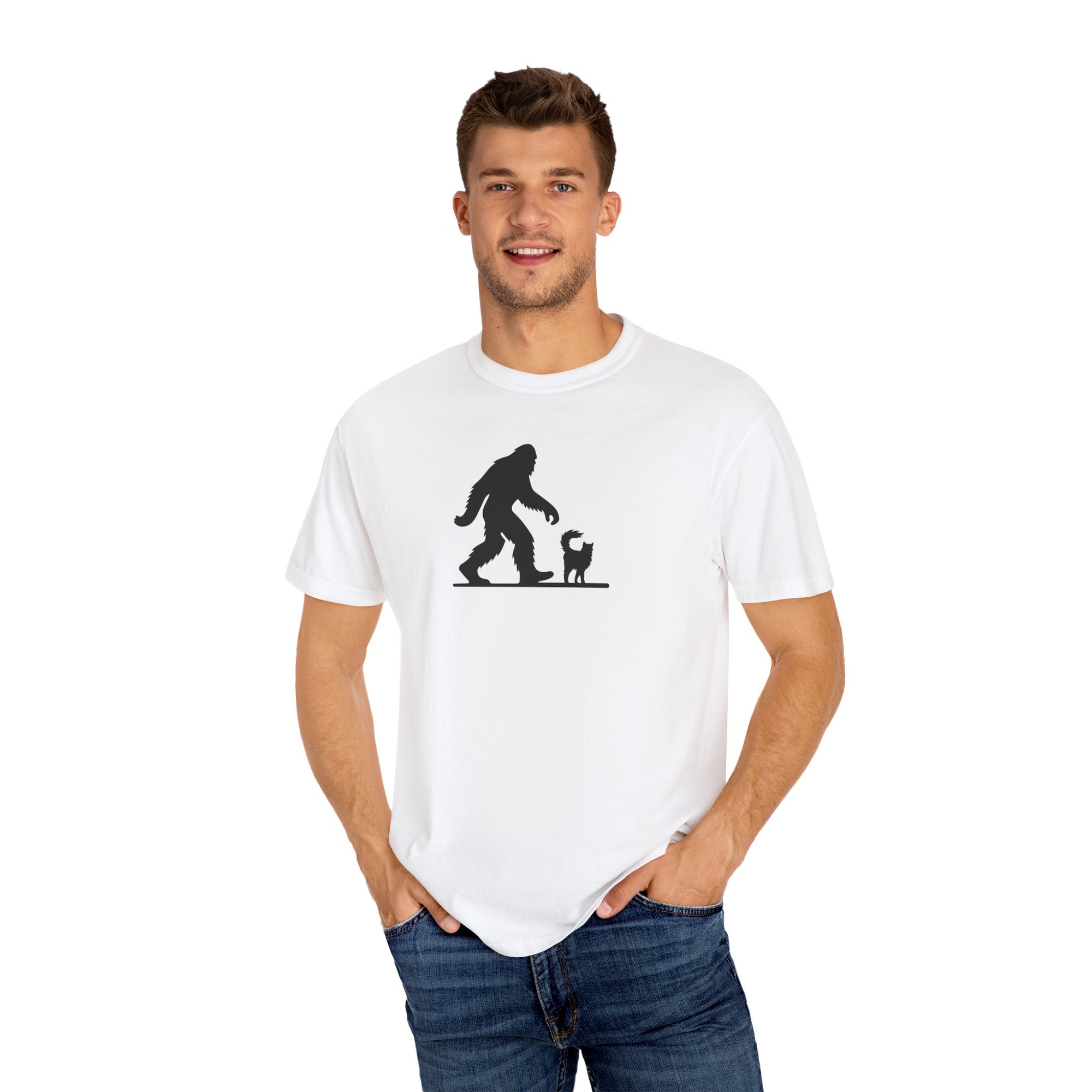 Bigfoot & Cat Unisex Garment-Dyed T-Shirt - Fun Casual Wear